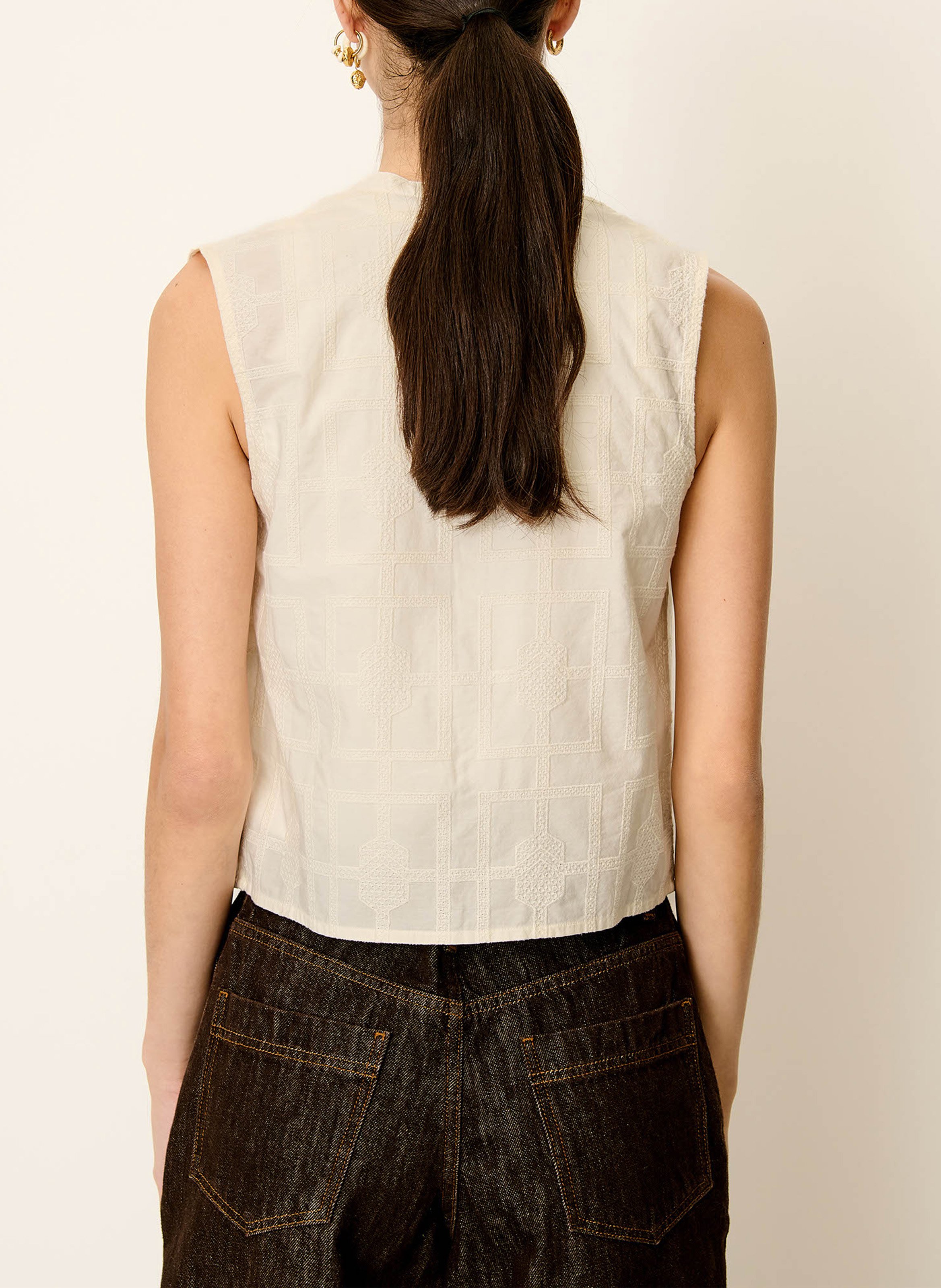 Top sans manches à motif résille janiece SESSUN Beige