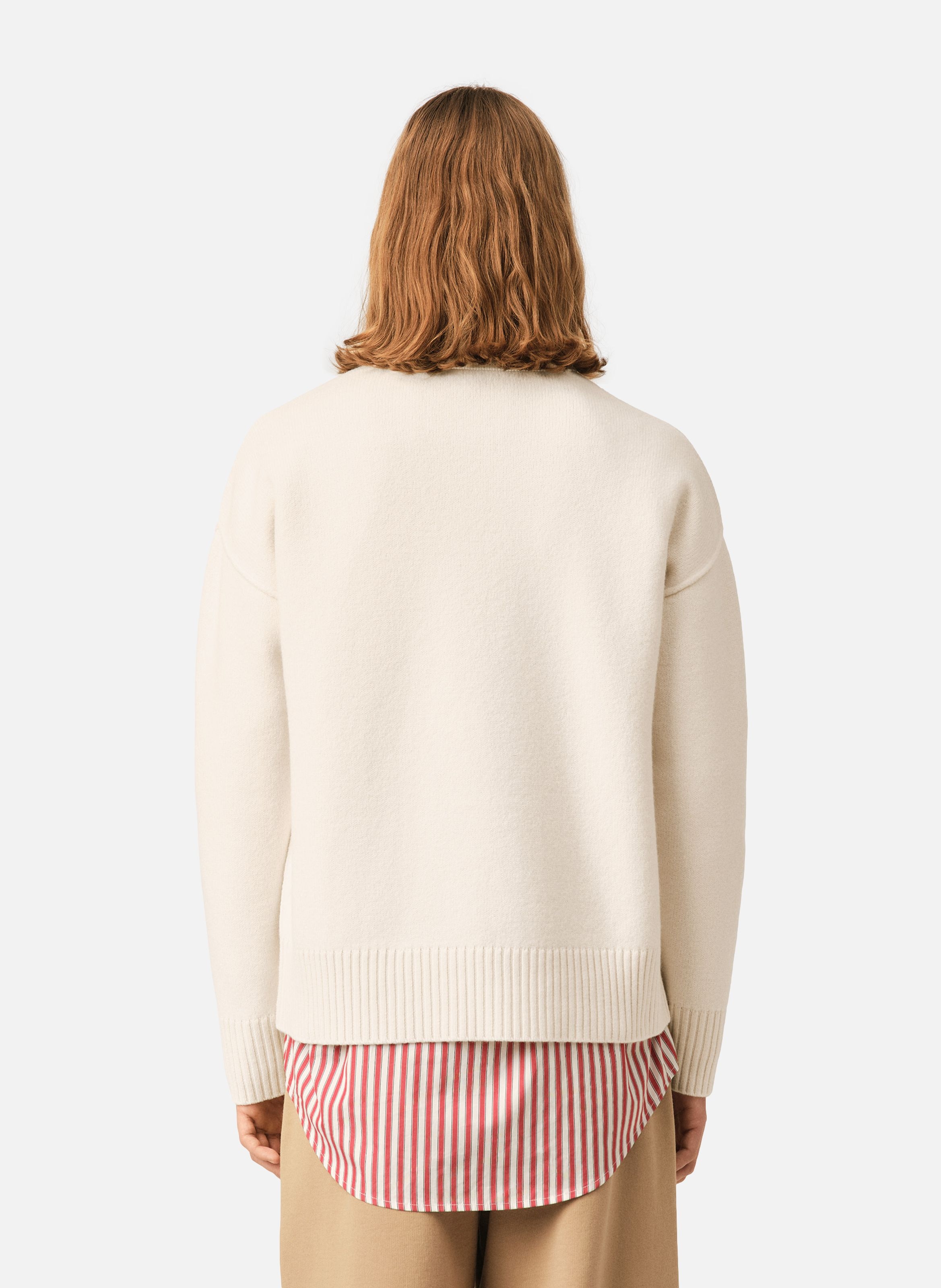 Pull col rond ami de coeur en laine unisexe AMI PARIS Blanc