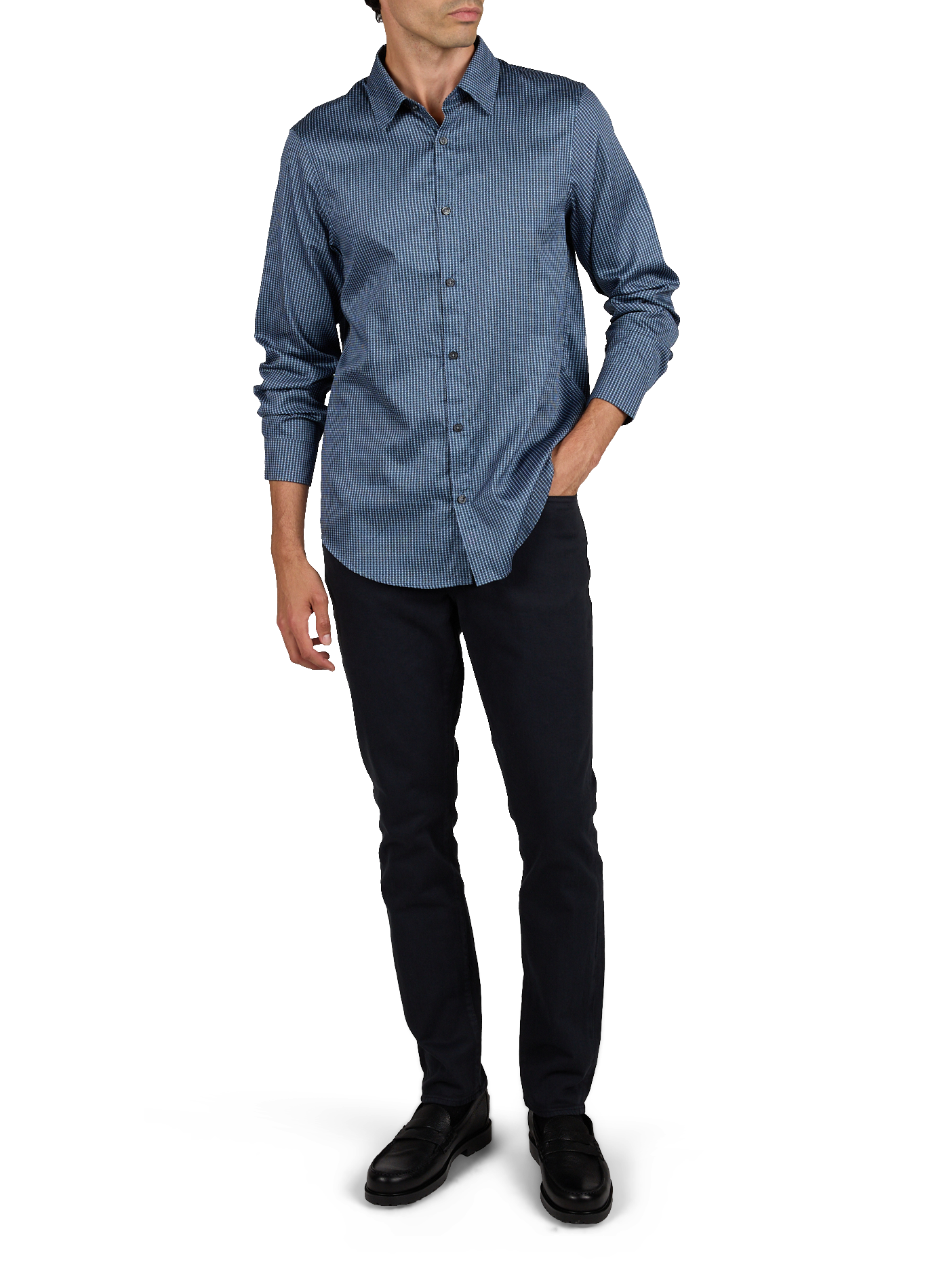 Gerade geschnittenes Hemd mit Baumwollmuster ARMANI EXCHANGE Blau