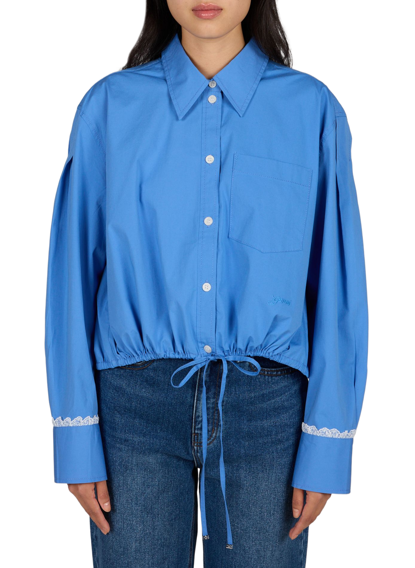 Embroidered shirt in blended cotton GANNI Blue