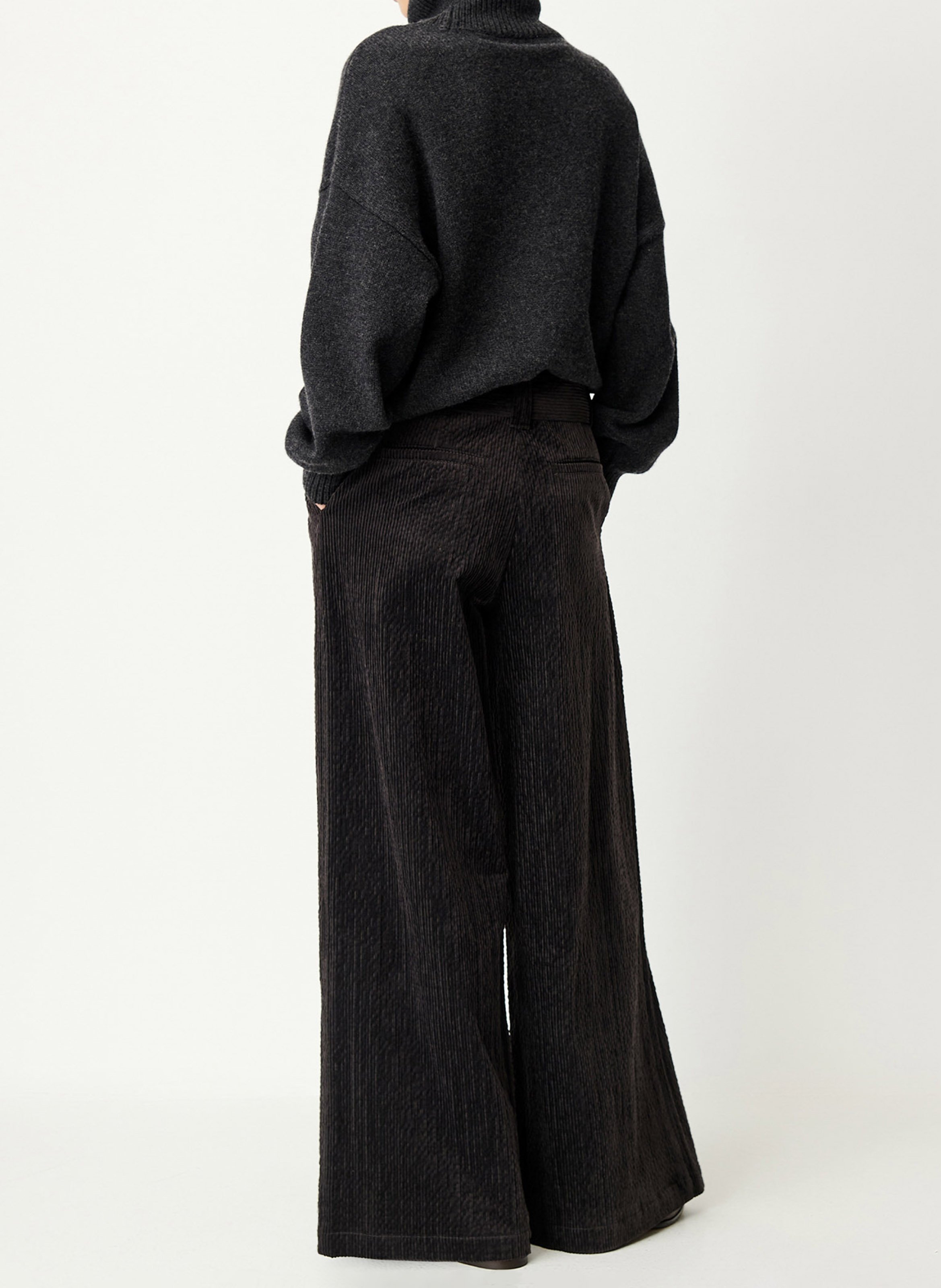 Pantalon large ceinturé en velours côtelé rivel SESSUN Gris