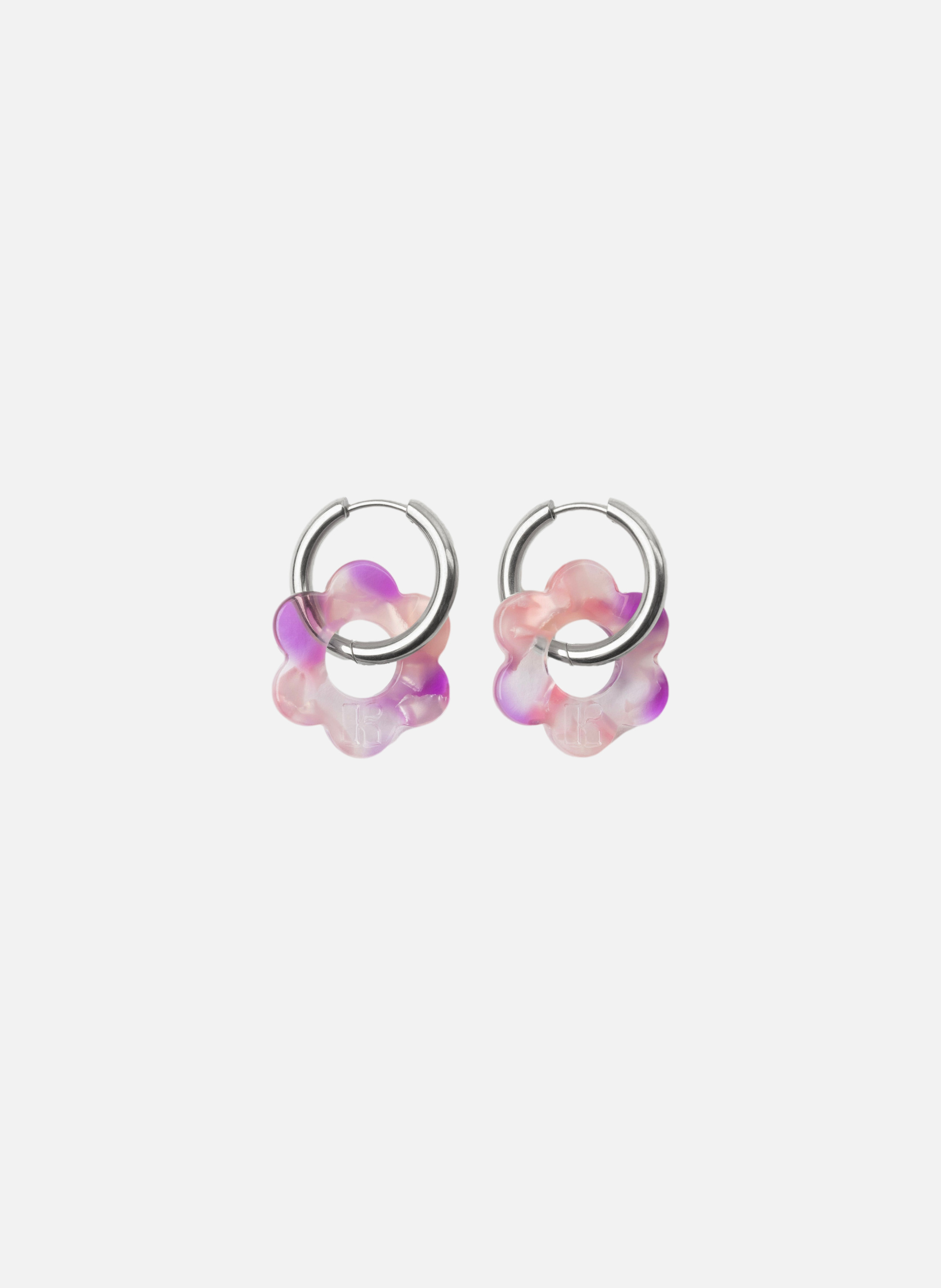 Boucles d'oreilles Baby Fleurette avec anneaux en acier inoxydable argenté  Pink