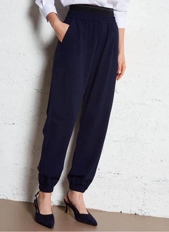 Pantalon jogging détail ceinture élastiquée Bleu by IKKS IKKS Pantalon jogging détail ceinture élastiquée Bleu