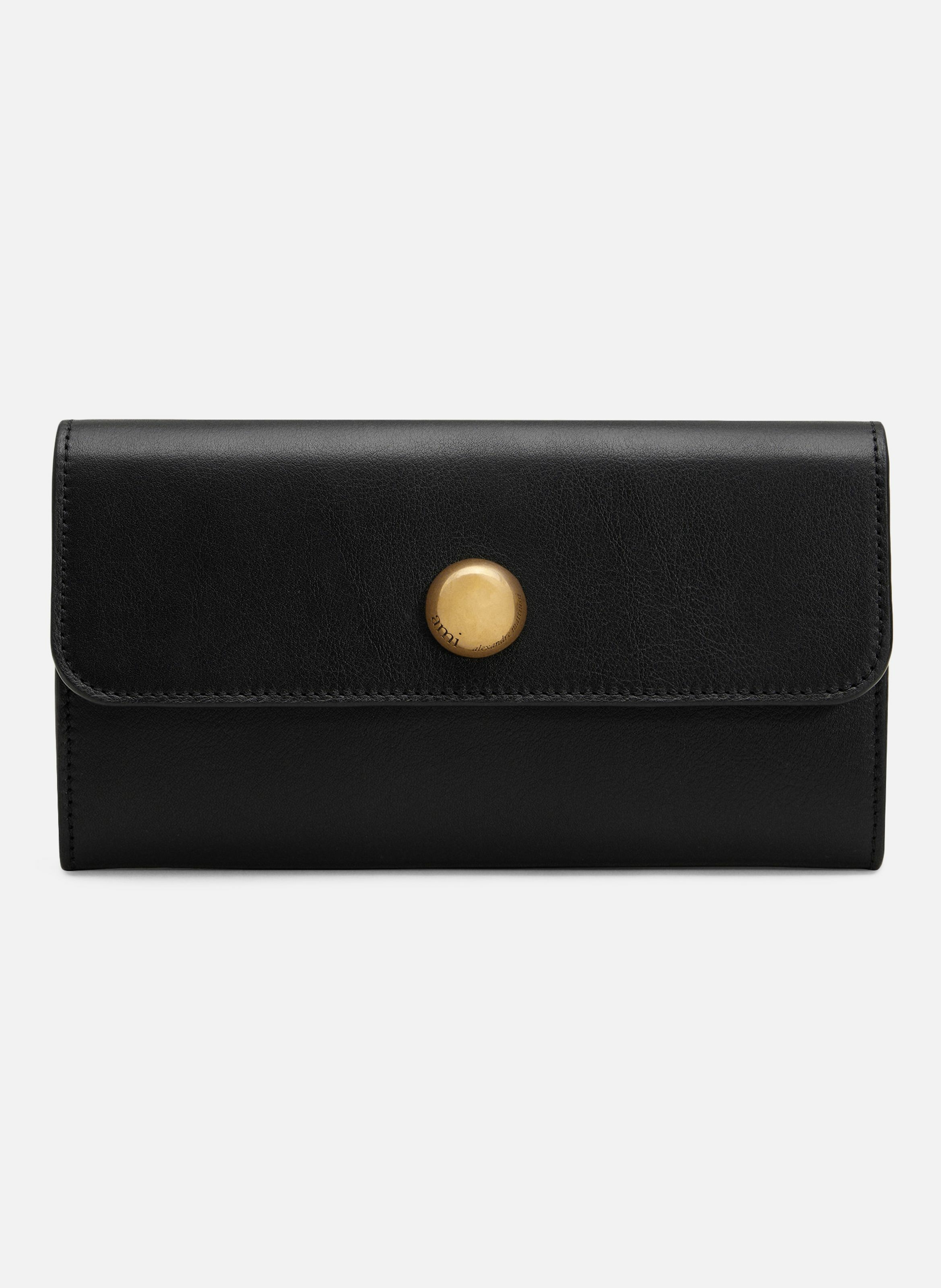Portefeuille continental carrousel en cuir lisse unisexe AMI PARIS Noir