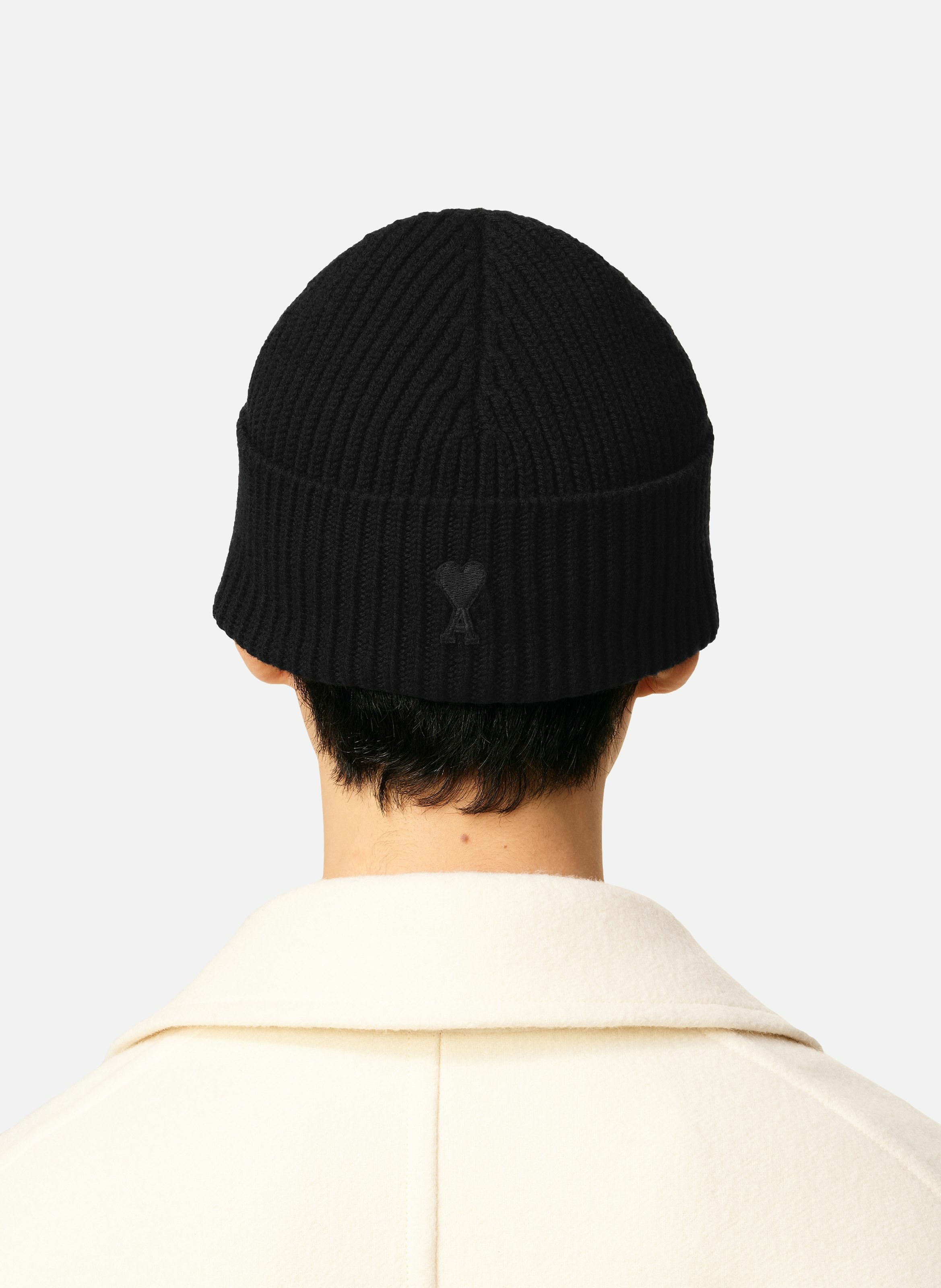 Bonnet ami de coeur en laine unisexe AMI PARIS Noir