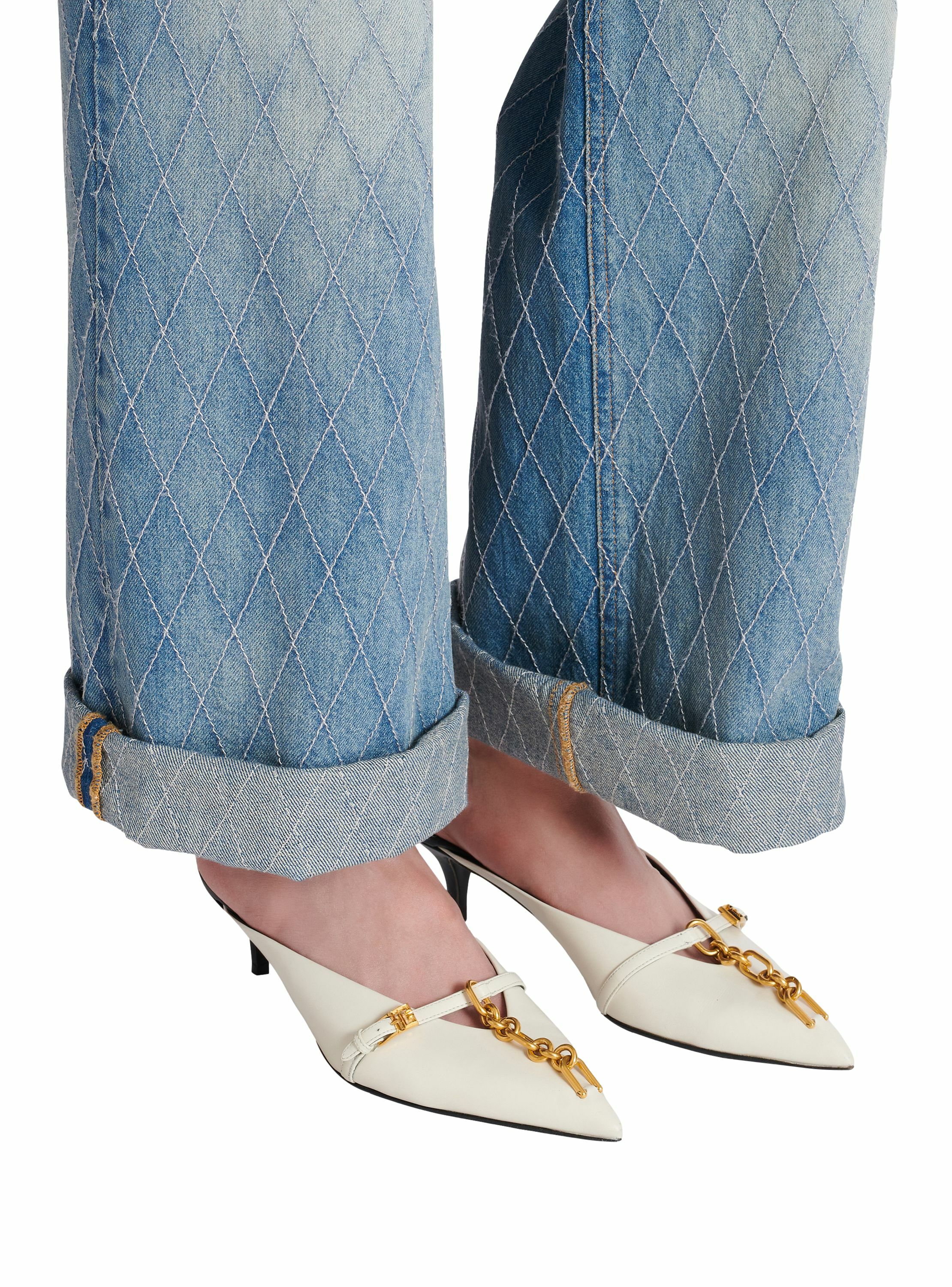 Mules sync en cuir à bout pointu BALMAIN Beige