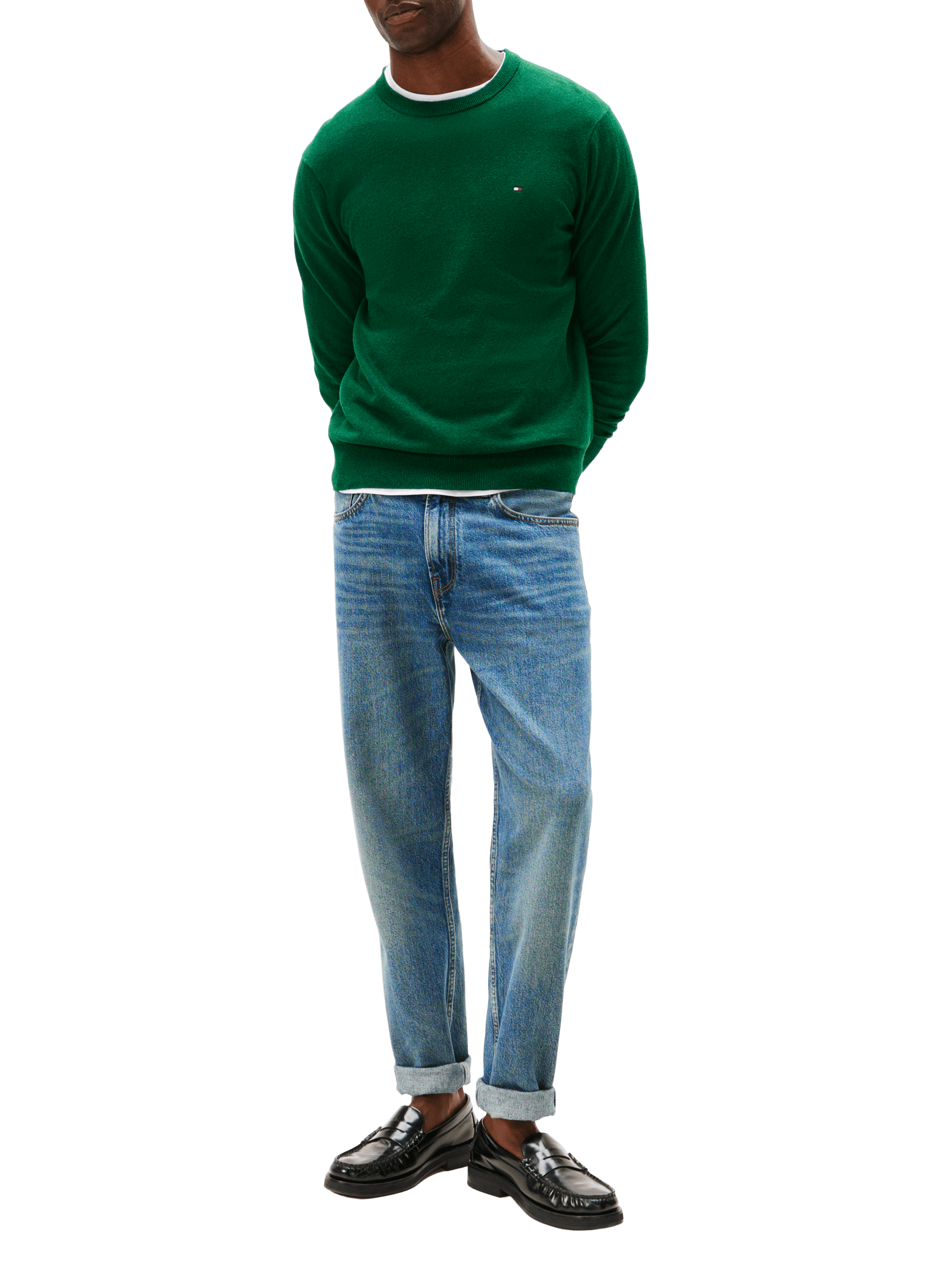 Pull col rond en coton et cachemire TOMMY HILFIGER Vert
