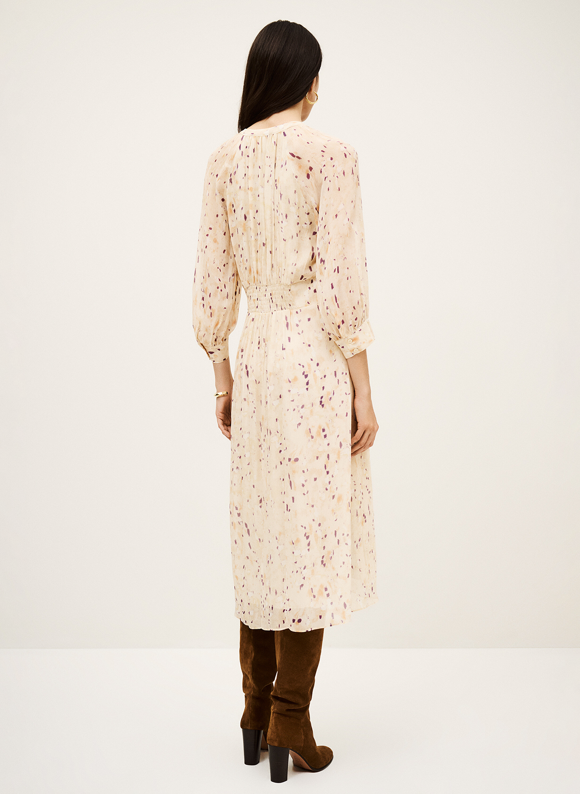 Robe midi col tunisien imprimée karla BA&SH Beige