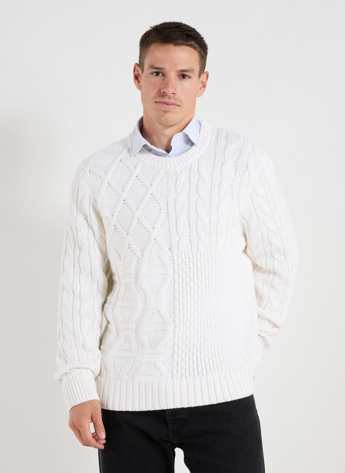 EDEN PARK Pull col rond en laine et coton Beige