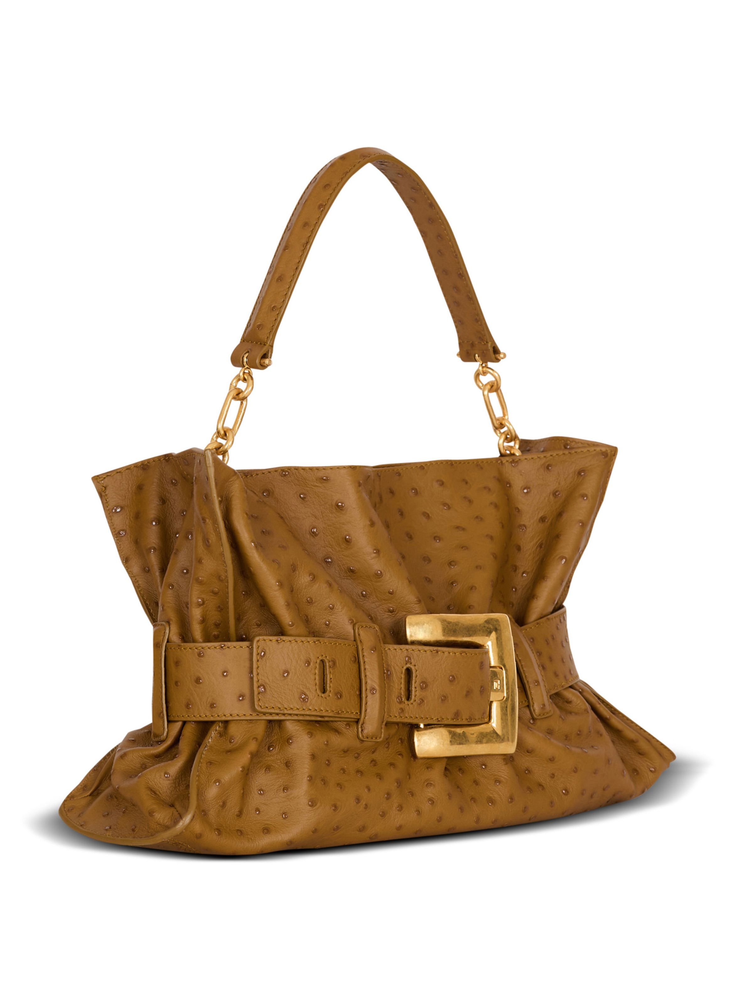 Sac anthem medium en cuir de veau embossé BALMAIN Marron