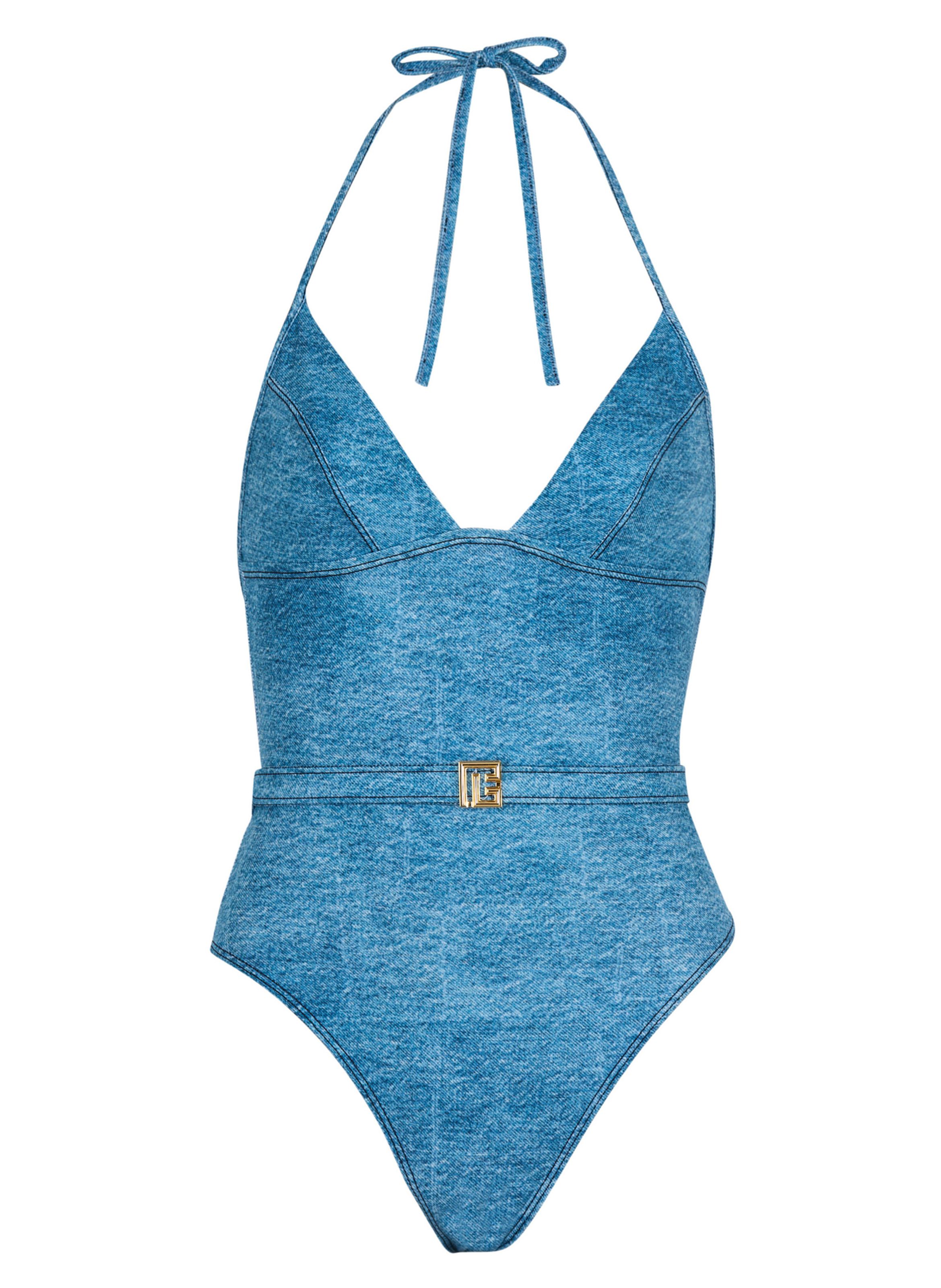 Maillot de bain 1 pièce denim BALMAIN Bleu