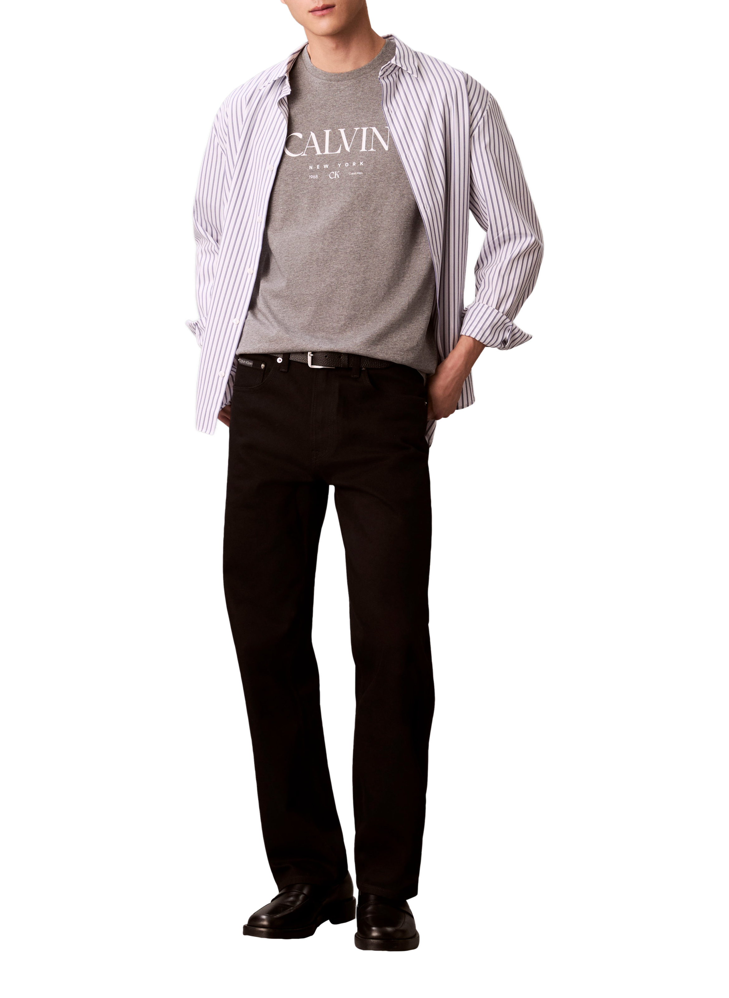 Straight cut cotton t-shirt with logo CALVIN KLEIN Grey