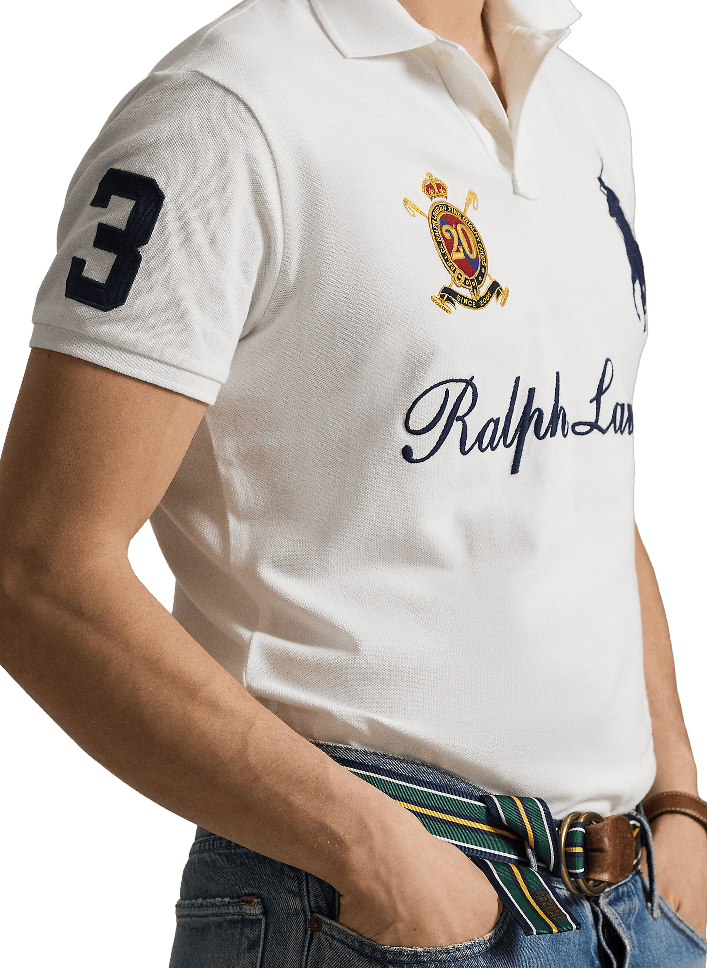Polo slim manches courtes à écussons POLO RALPH LAUREN Blanc