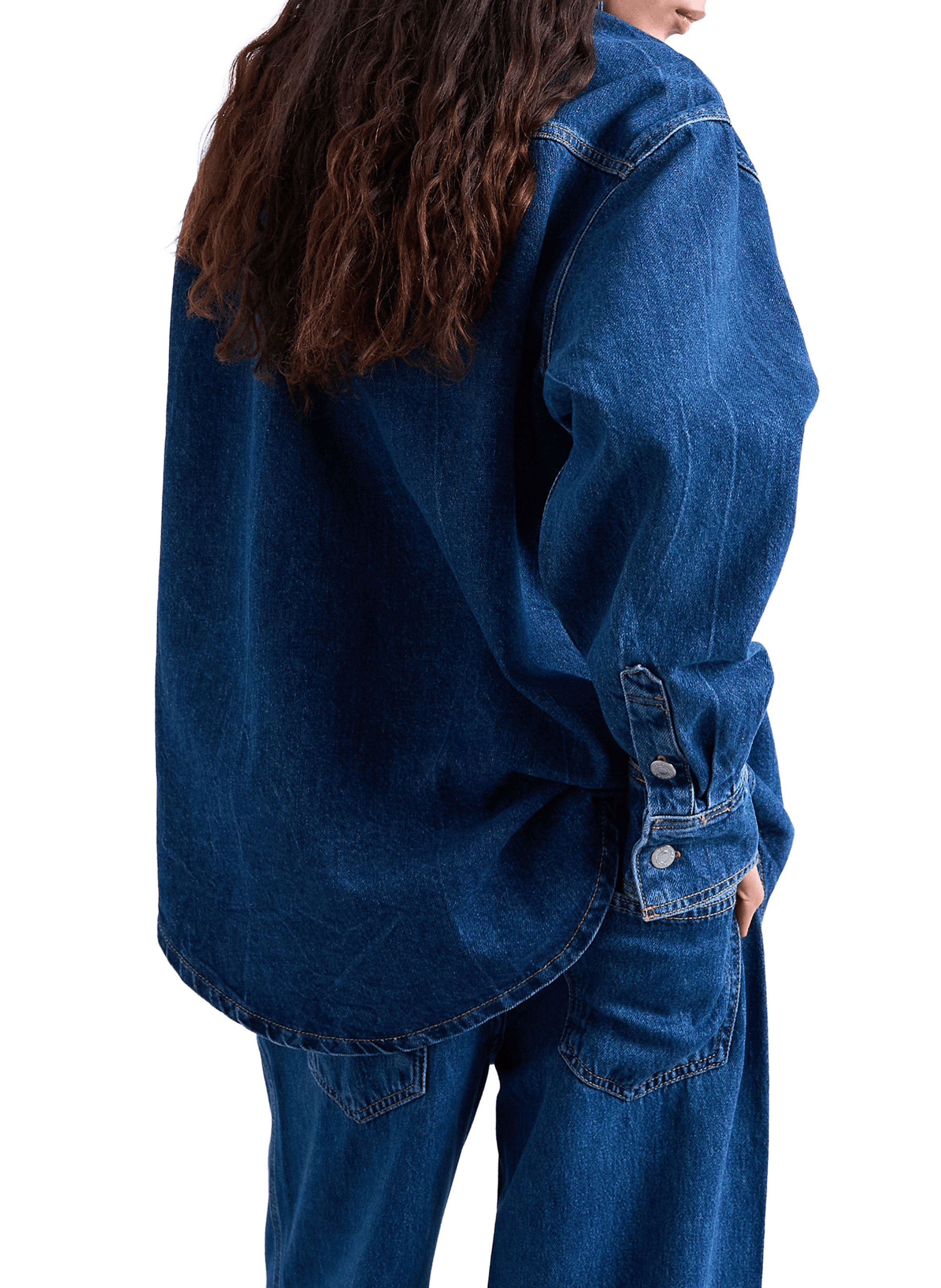 Denim jacket with classic collar in cotton TOPSHOP Blue