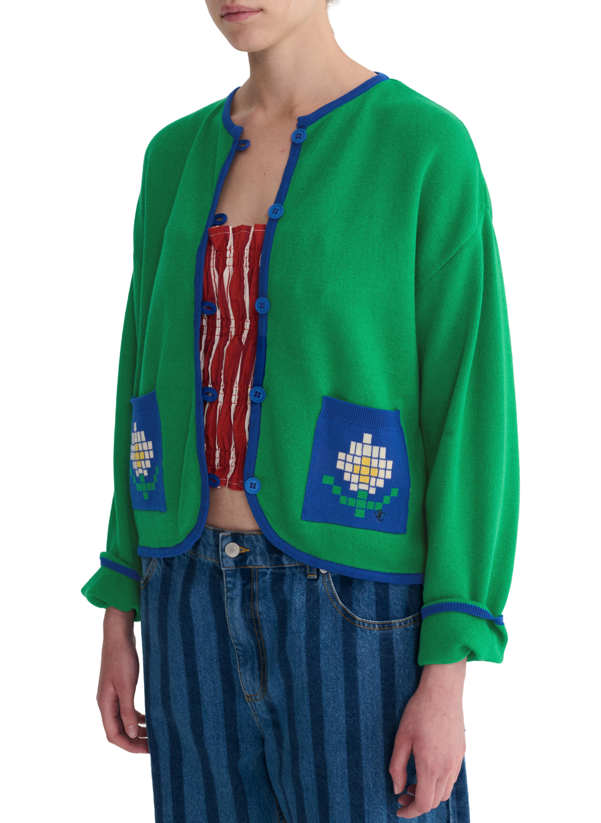 Cardigan en coton fin Pixel Daisy BOBO CHOSES Vert
