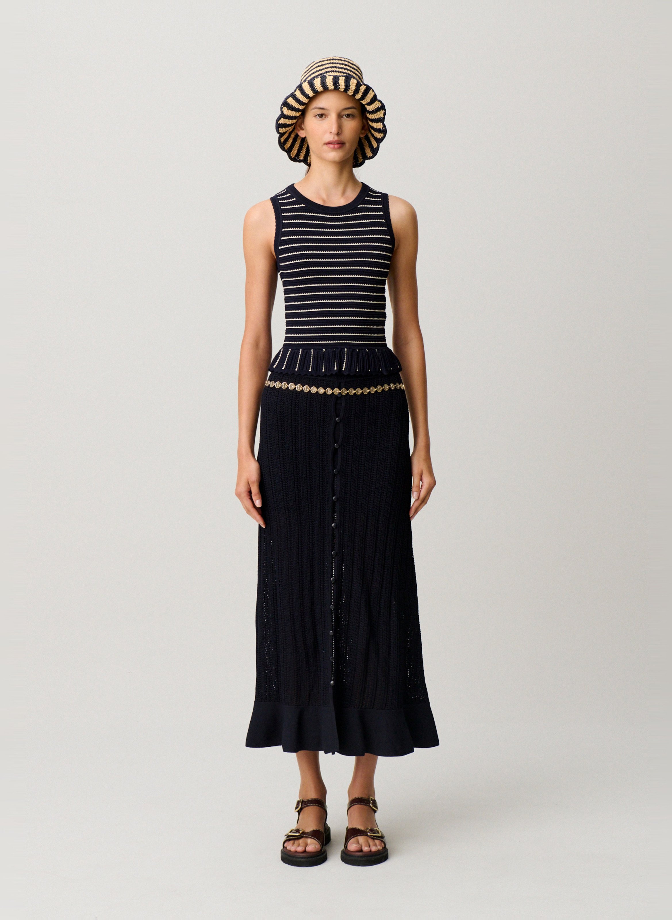 Jupe longue en crochet CLAUDIE PIERLOT Bleu