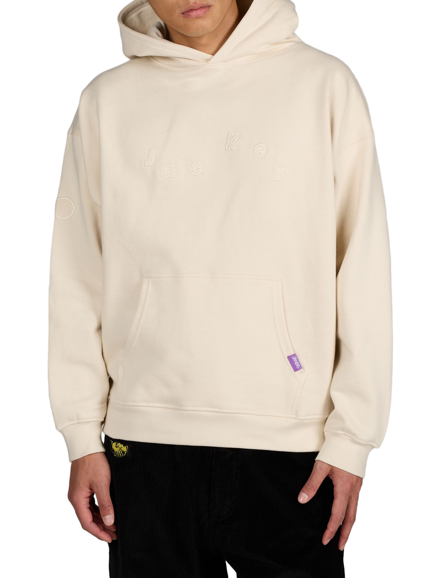 Sweat à capuche brodé en coton JACKER. Beige
