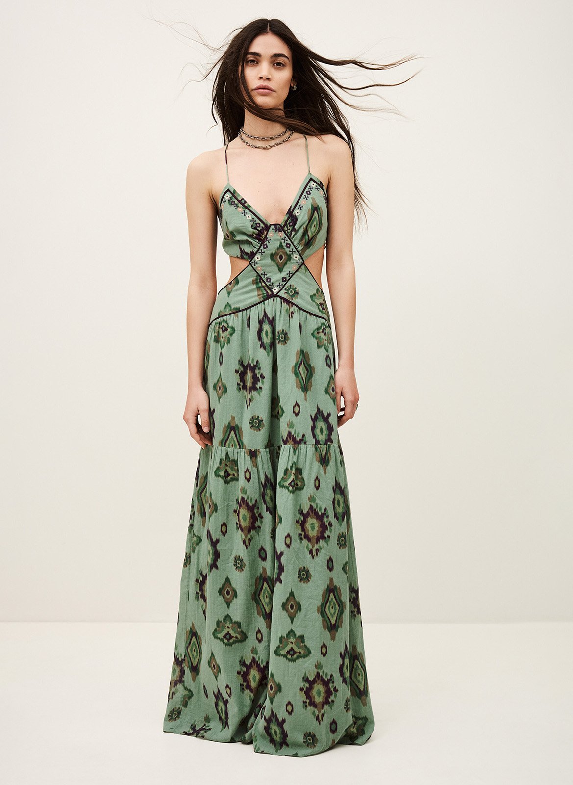 Robe longue évasée en coton omelia BA&SH Vert