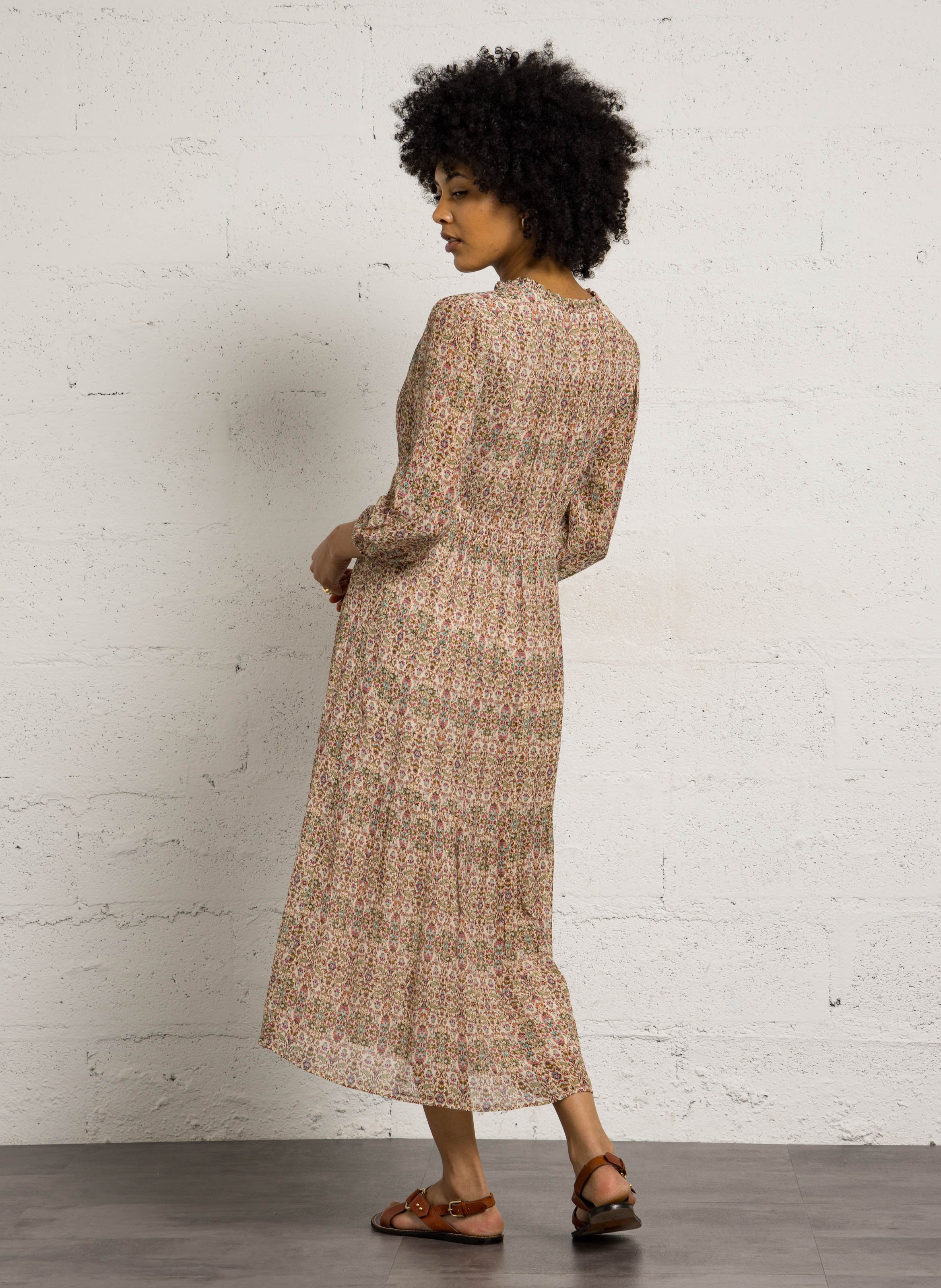 Robe midi imprimée rania MAISON 123 Beige