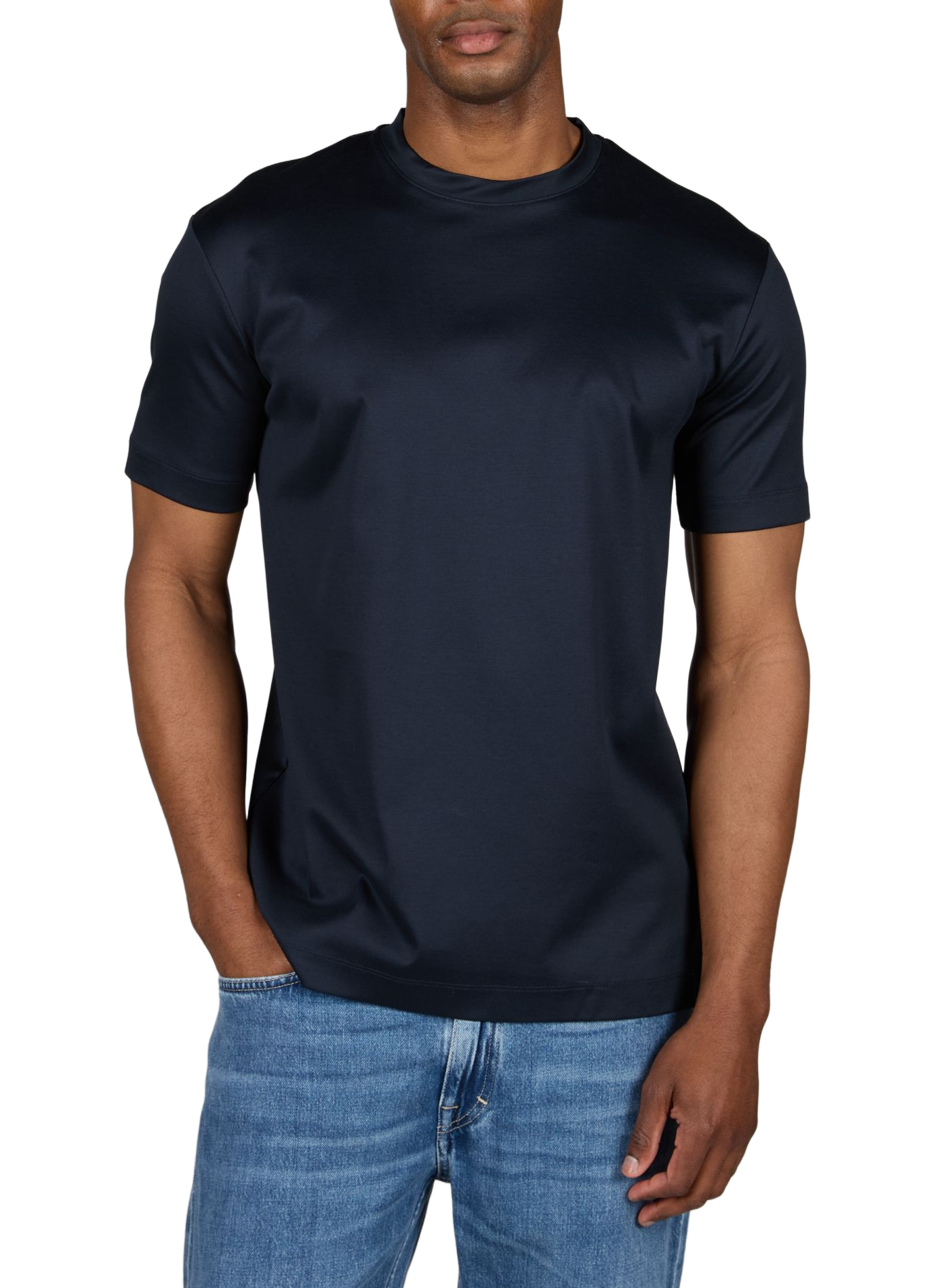 Effen T-shirt met ronde hals van katoen. AURELIEN Blauw