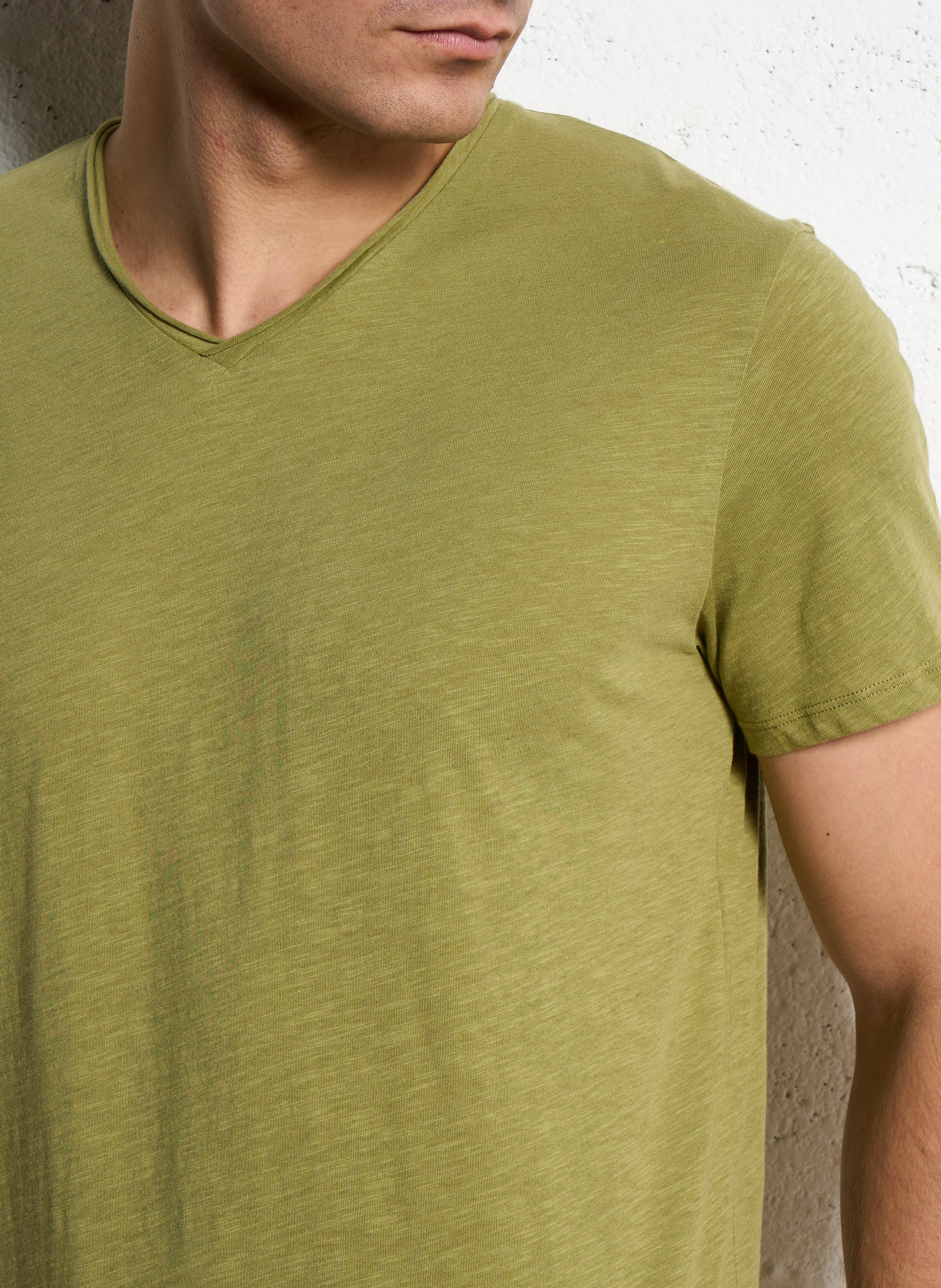 Tee-shirt droit col v en coton IKKS Vert
