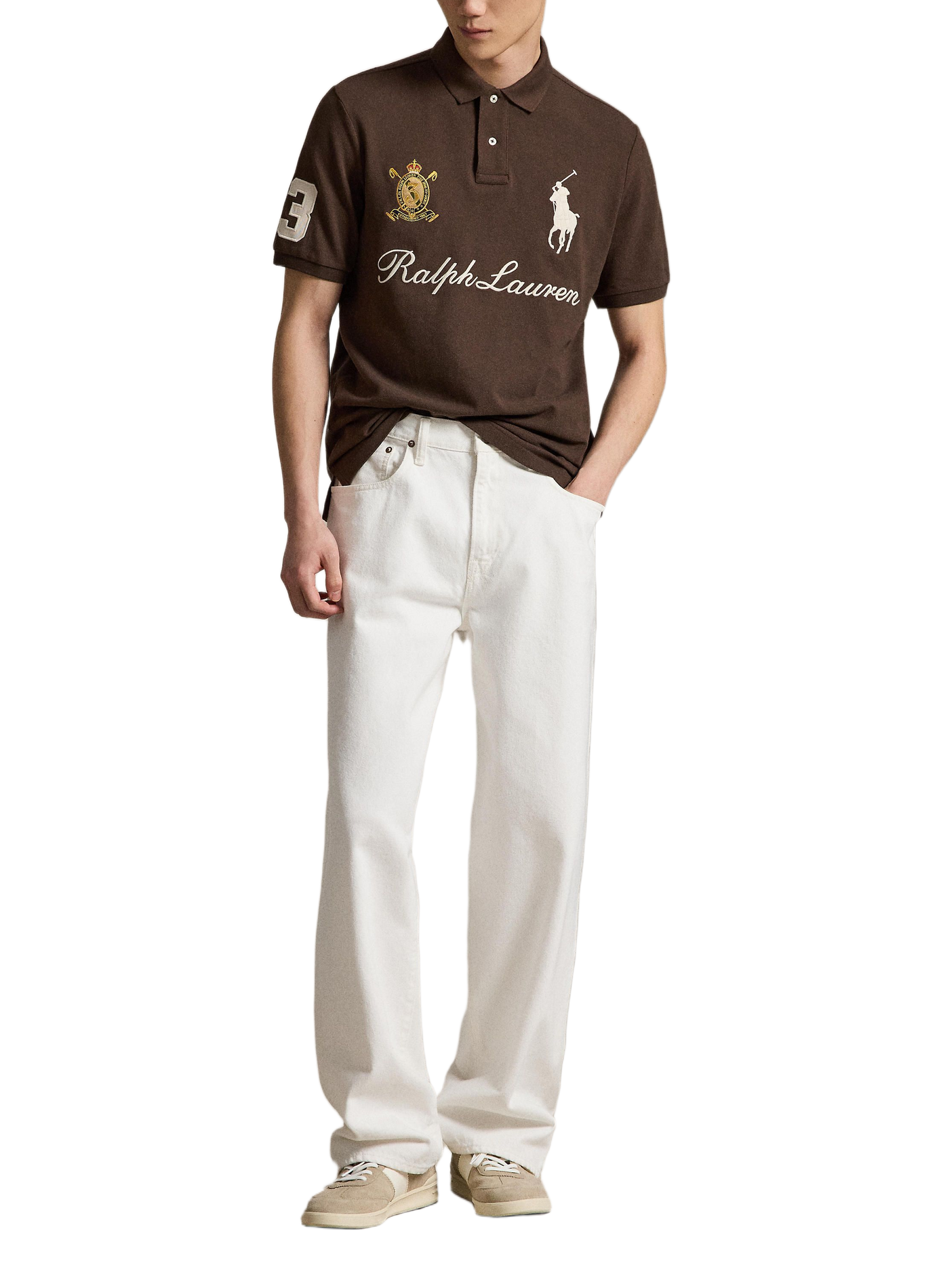 Piqué polo with embroidered logo. POLO RALPH LAUREN Beige