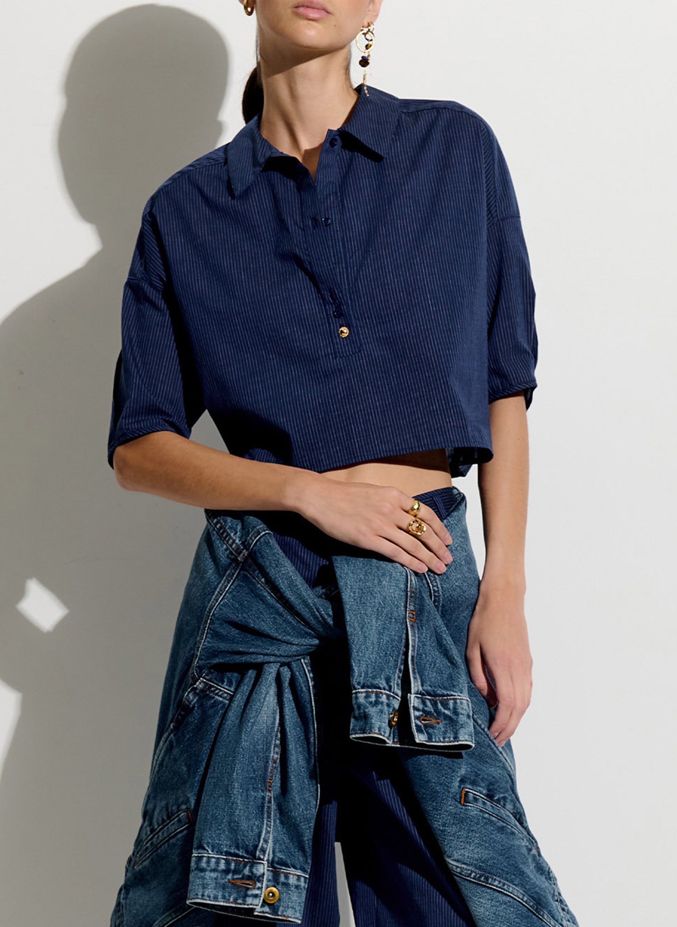 Blouse col polo en coton u shirt SESSUN Bleu