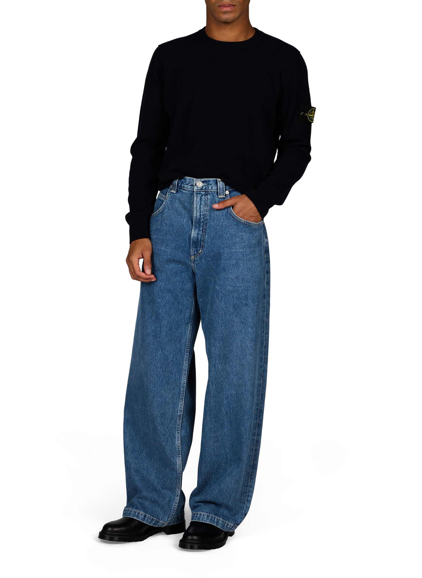 Pull droit col rond en laine STONE ISLAND Bleu