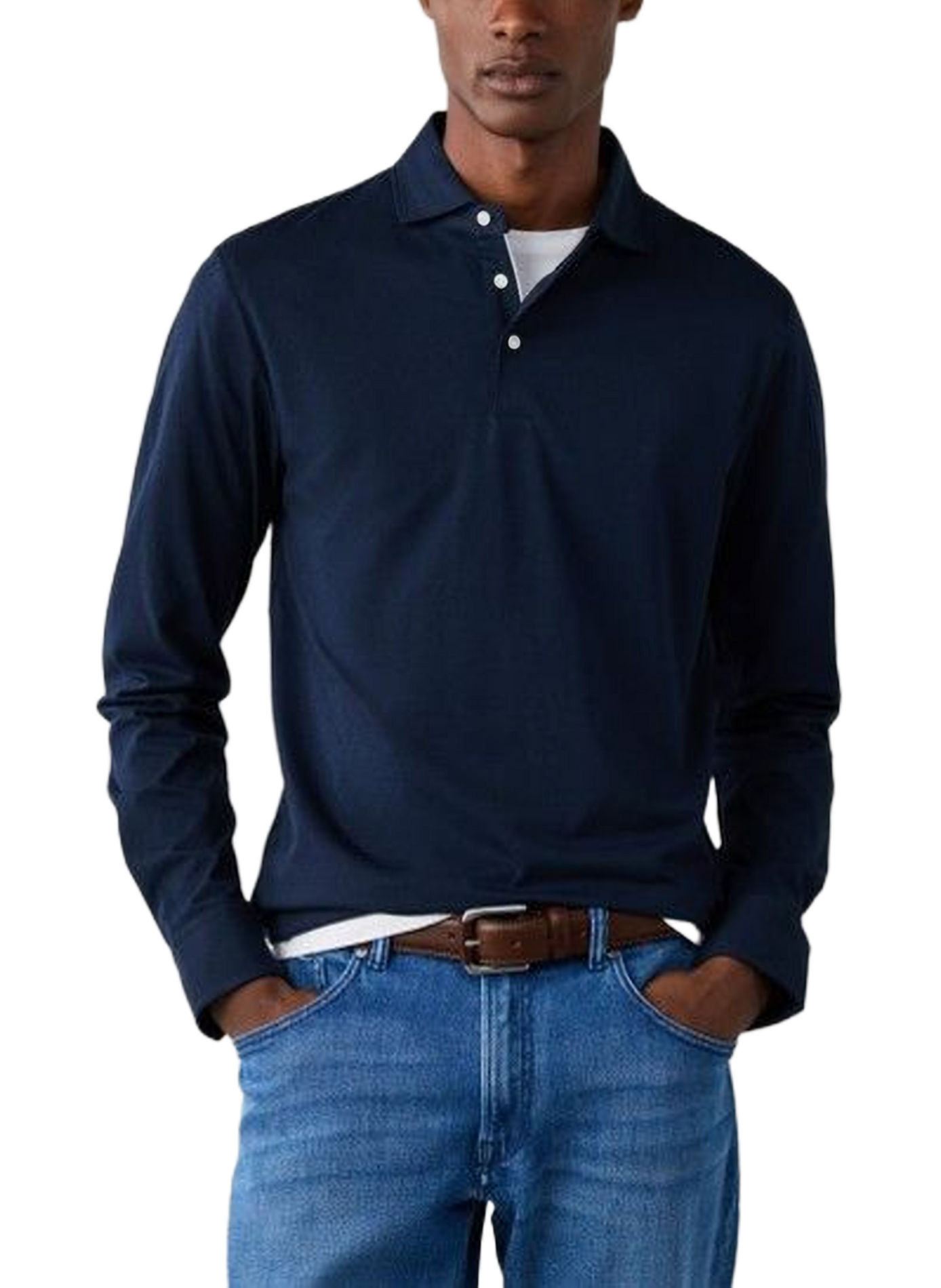 Rechte polo met lange mouwen van katoen HACKETT Blauw