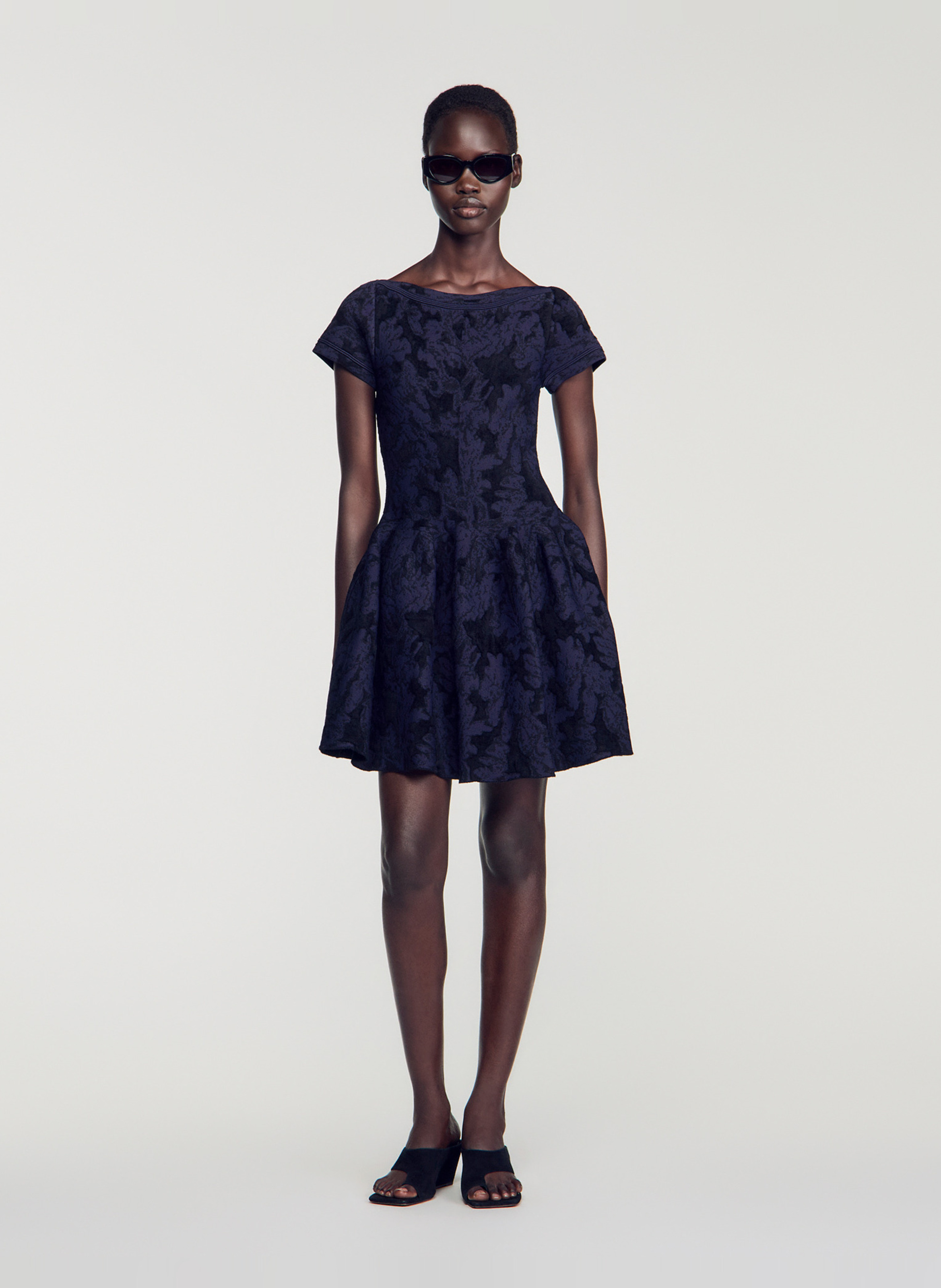Robe courte évasée imprimée SANDRO Bleu