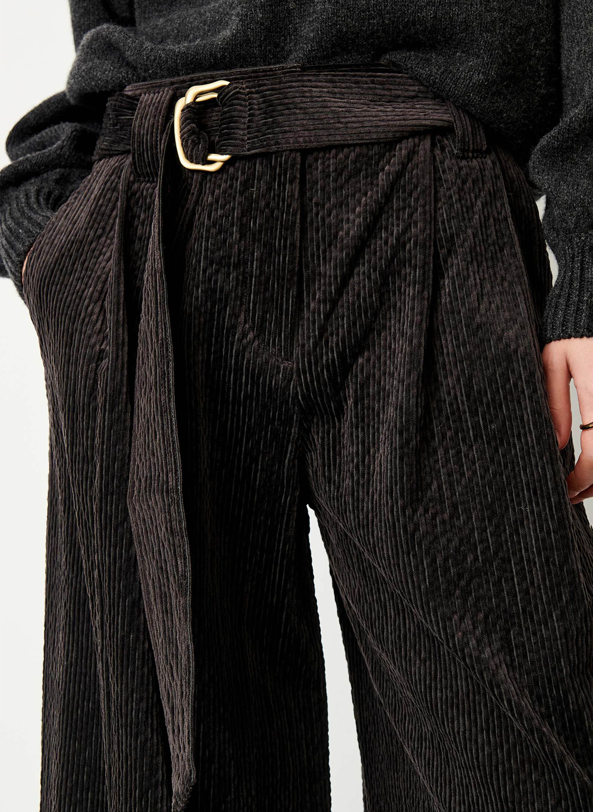 Pantalon large ceinturé en velours côtelé rivel SESSUN Gris
