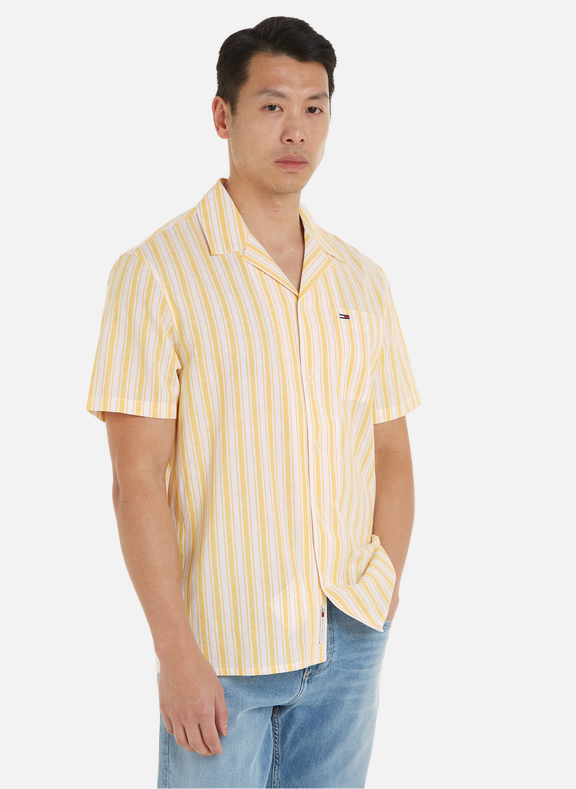 TOMMY HILFIGER Striped cotton and linen shirt Yellow