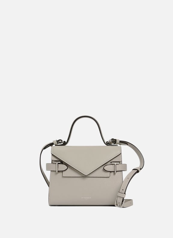 Petit sac à main double rabat emilie en cuir grainé Gris by LE TANNEUR LE TANNEUR Petit sac à main double rabat emilie en cuir grainé Gris
