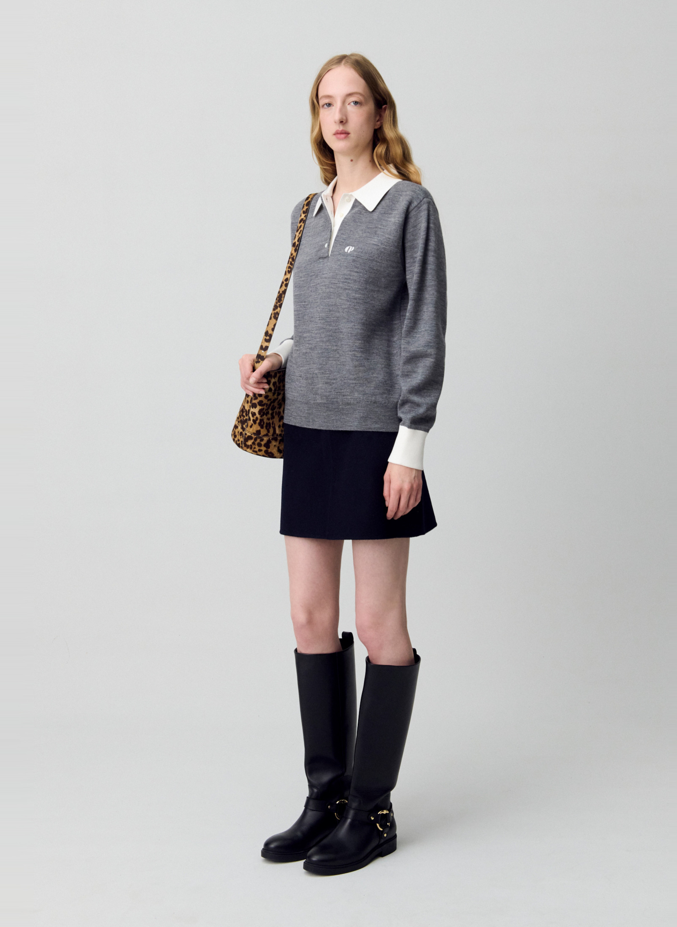 Pull col polo CLAUDIE PIERLOT Gris