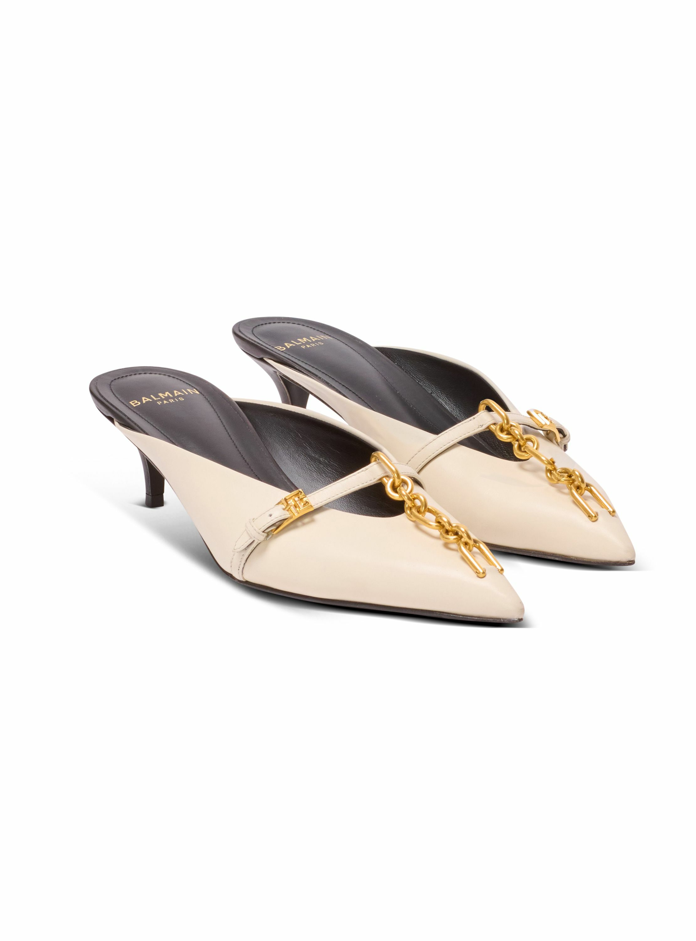 Mules sync en cuir à bout pointu BALMAIN Beige