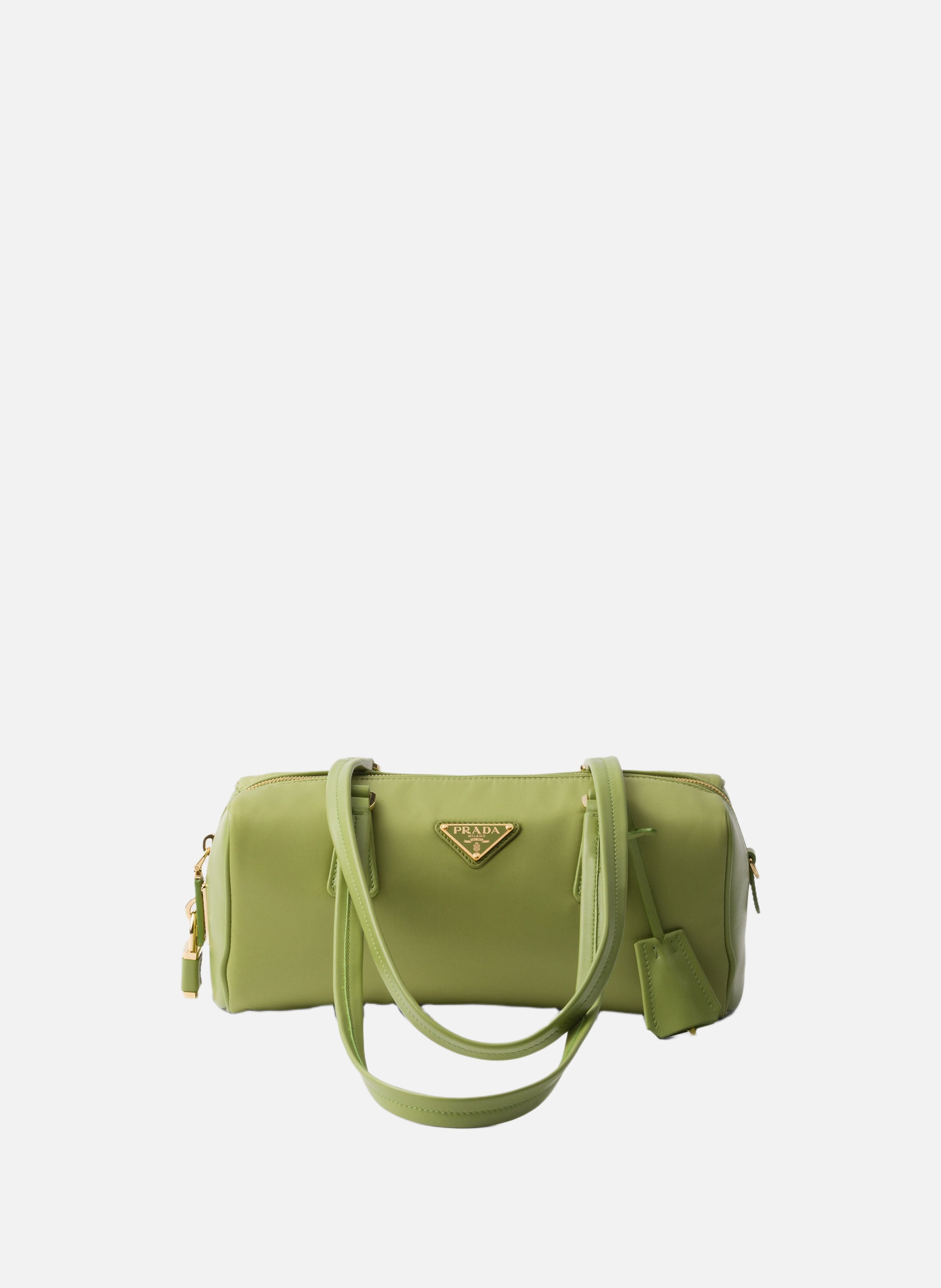 PRADA Sac à main en re-nylon et cuir avec cadenas Vert