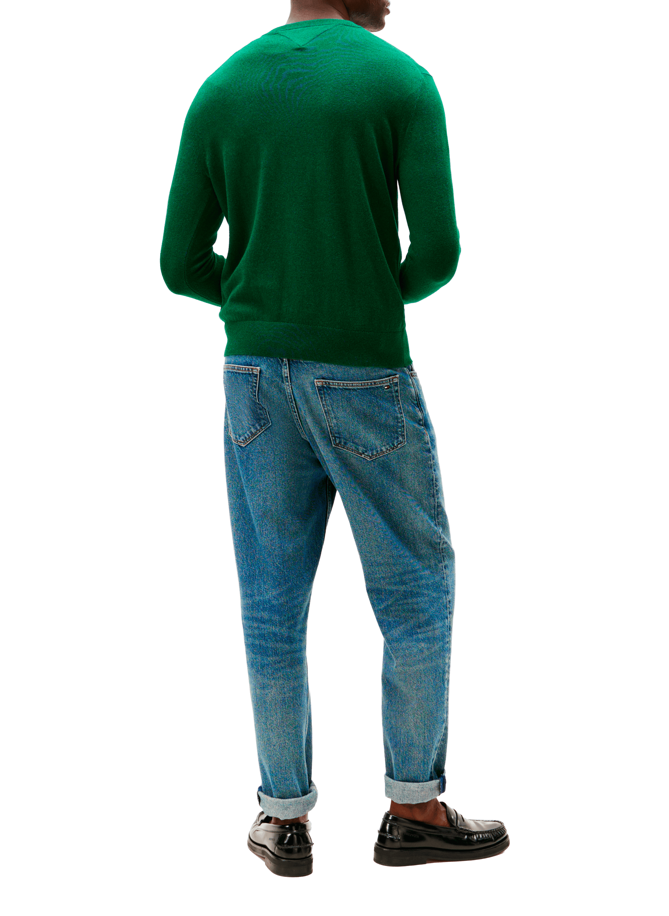 Pull col rond en coton et cachemire TOMMY HILFIGER Vert