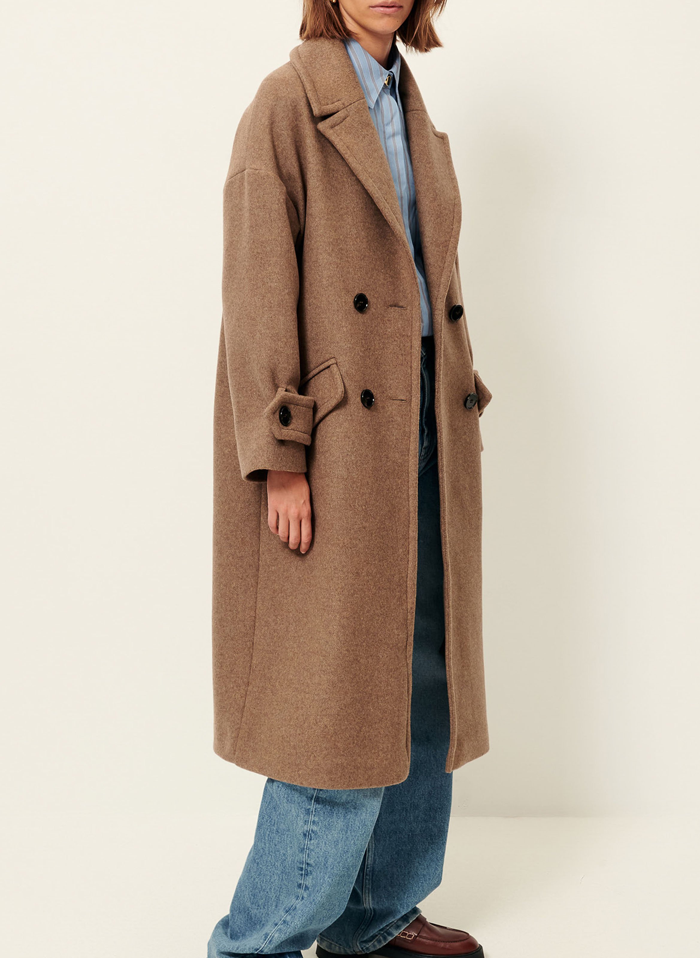 SESSUN Manteau droit col tailleur en laine mélangée mia Beige
