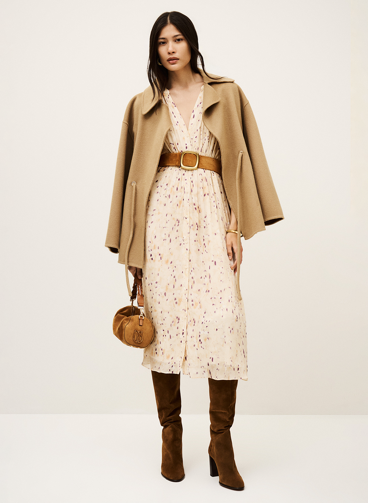 Robe midi col tunisien imprimée karla BA&SH Beige