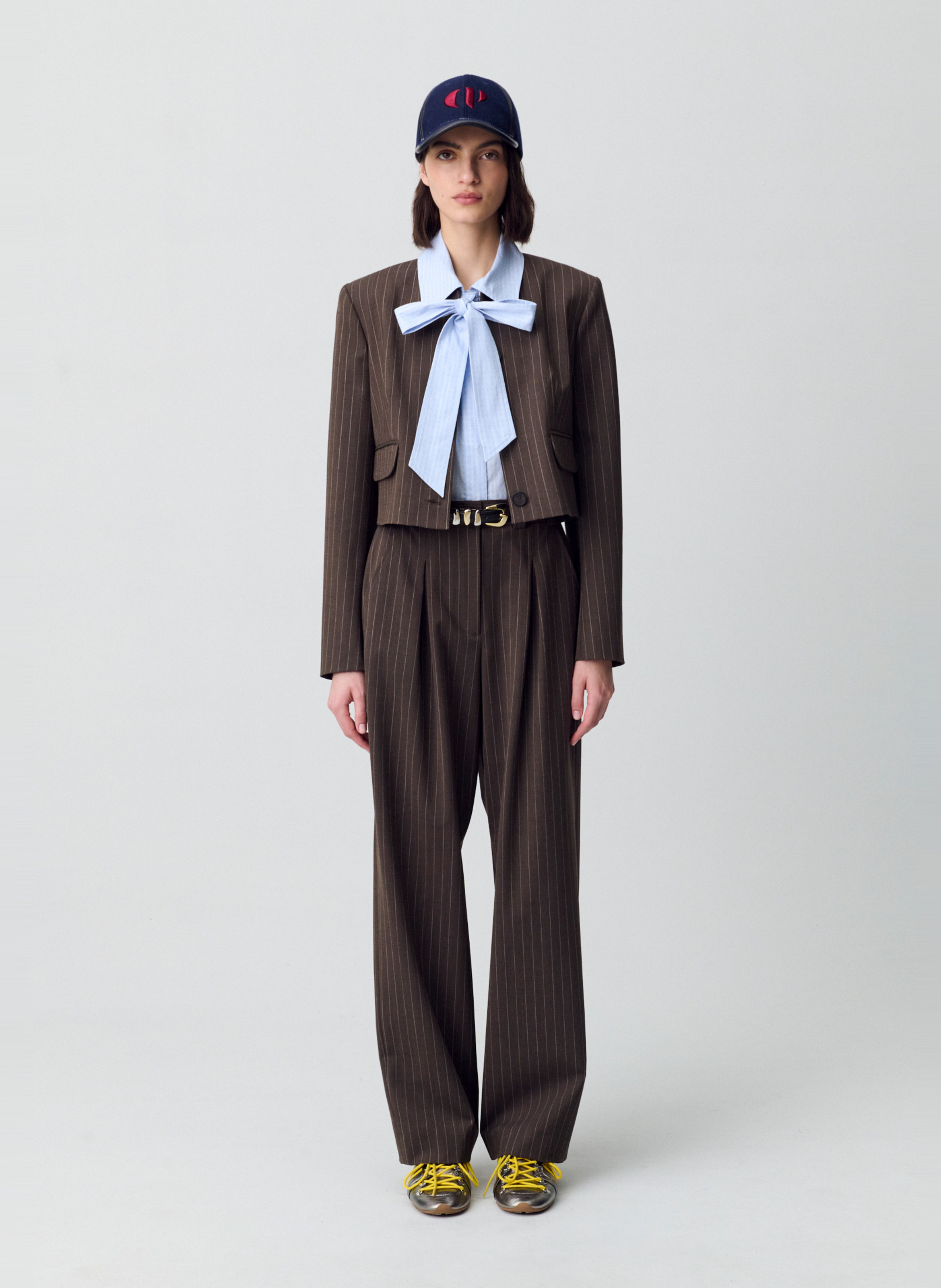 Veste oversize col rond à rayures vadim CLAUDIE PIERLOT Marron