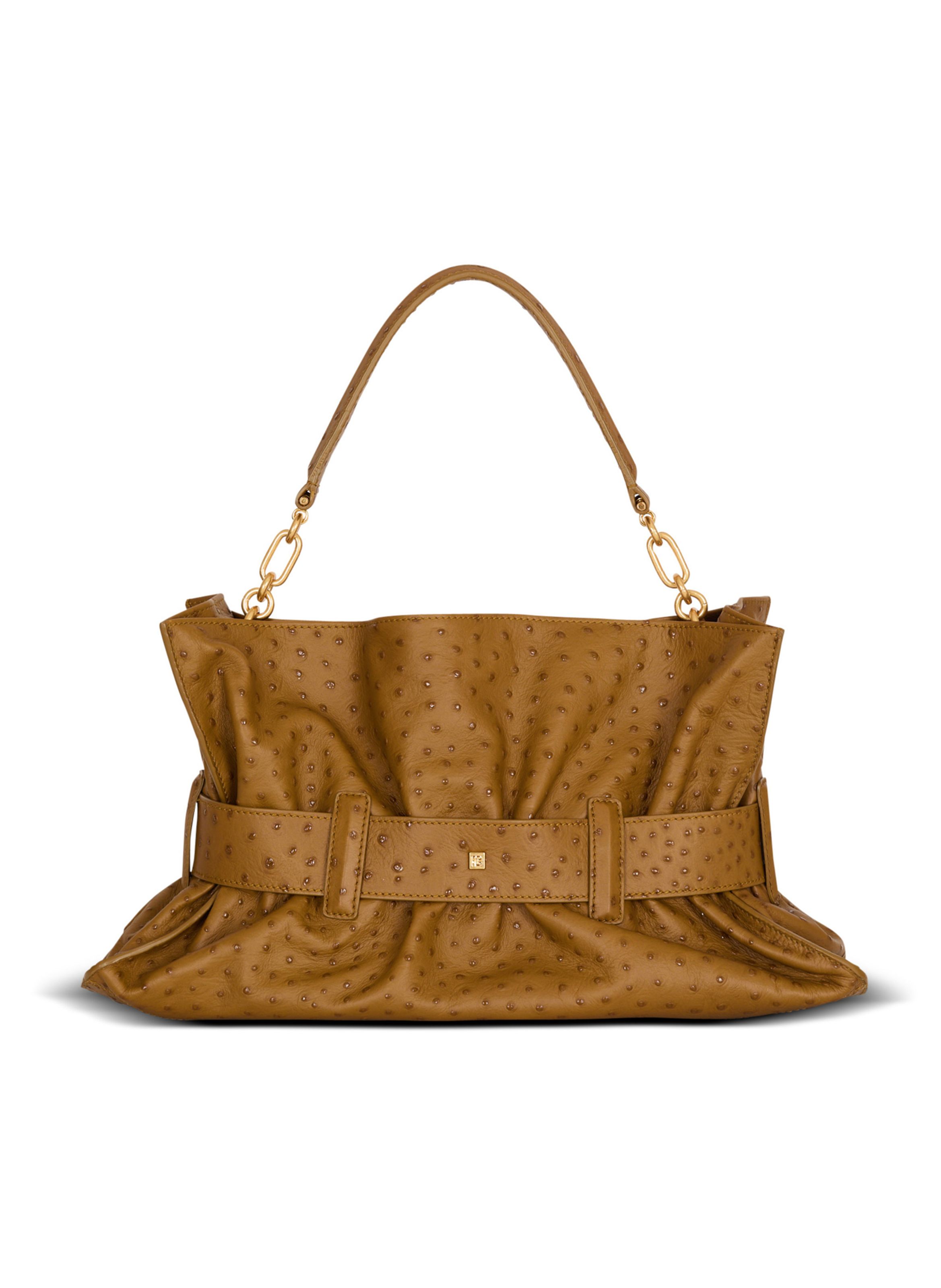 Sac anthem medium en cuir de veau embossé BALMAIN Marron