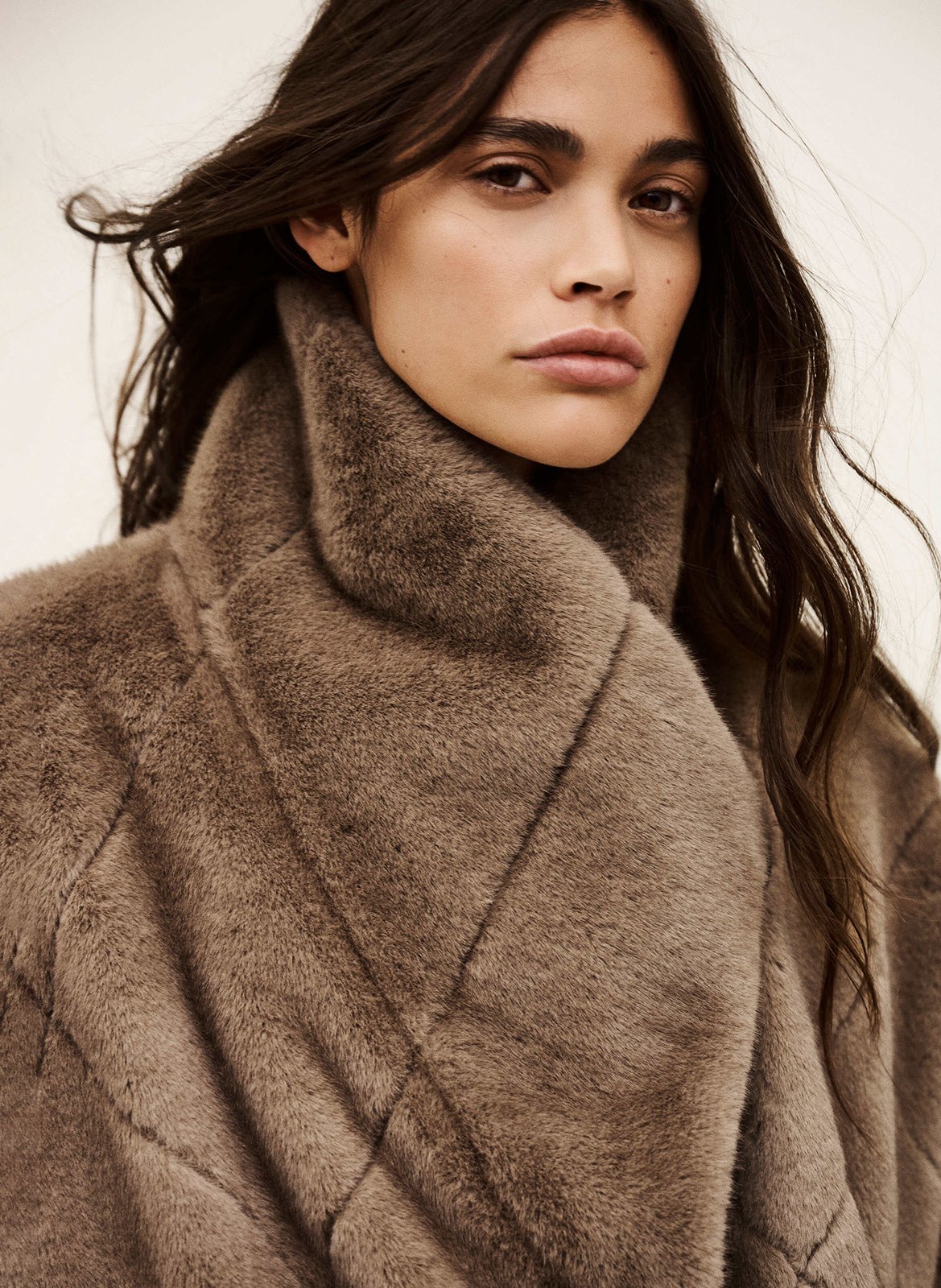 Manteau large col à revers effet fourrure pinie BA&SH Marron