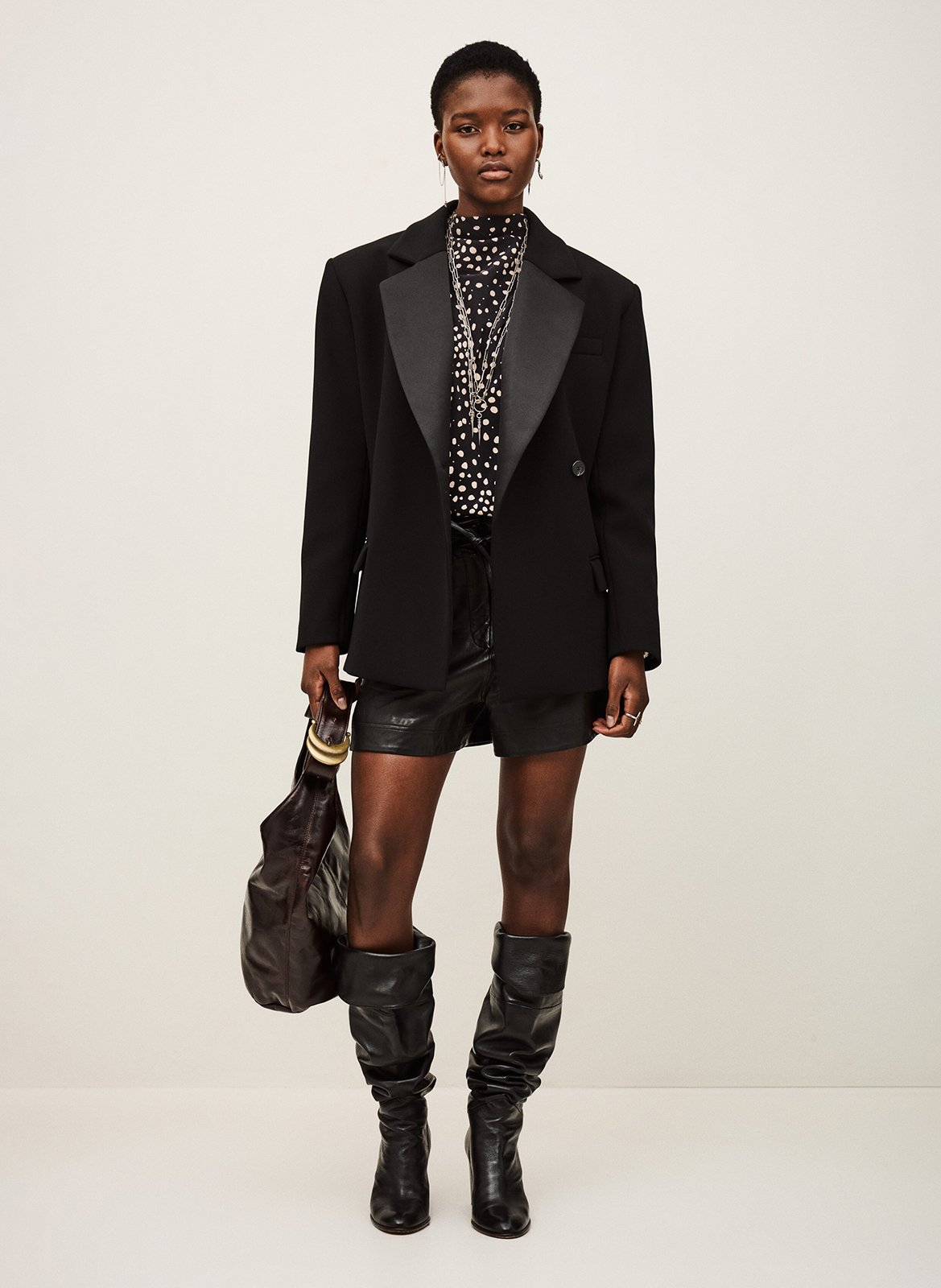 Veste tailleur droite à revers satinés lalo BA&SH Noir