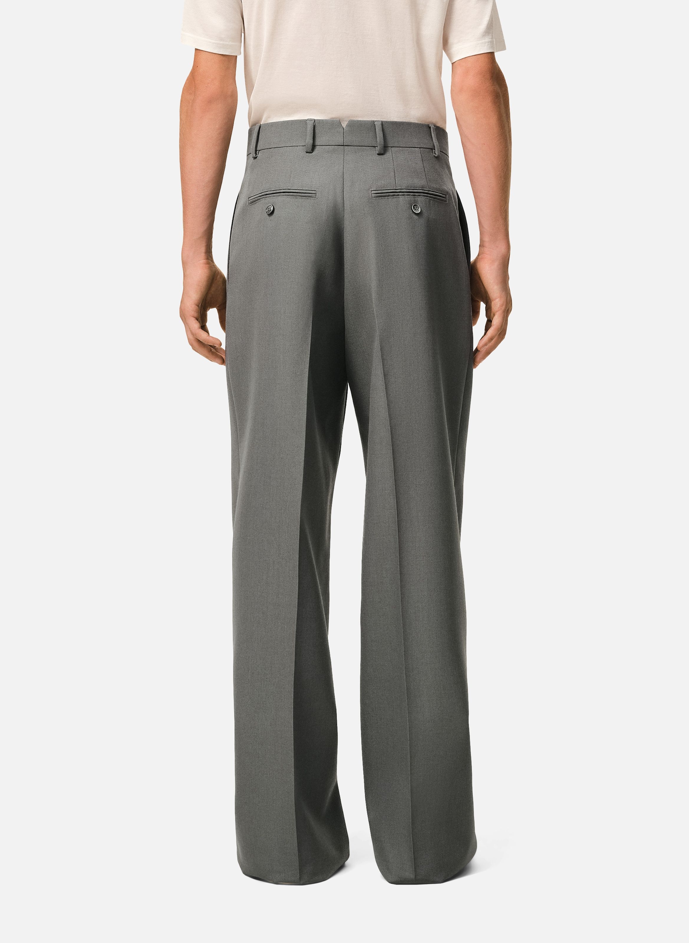 Pantalon large taille basse en laine vierge AMI PARIS Gris