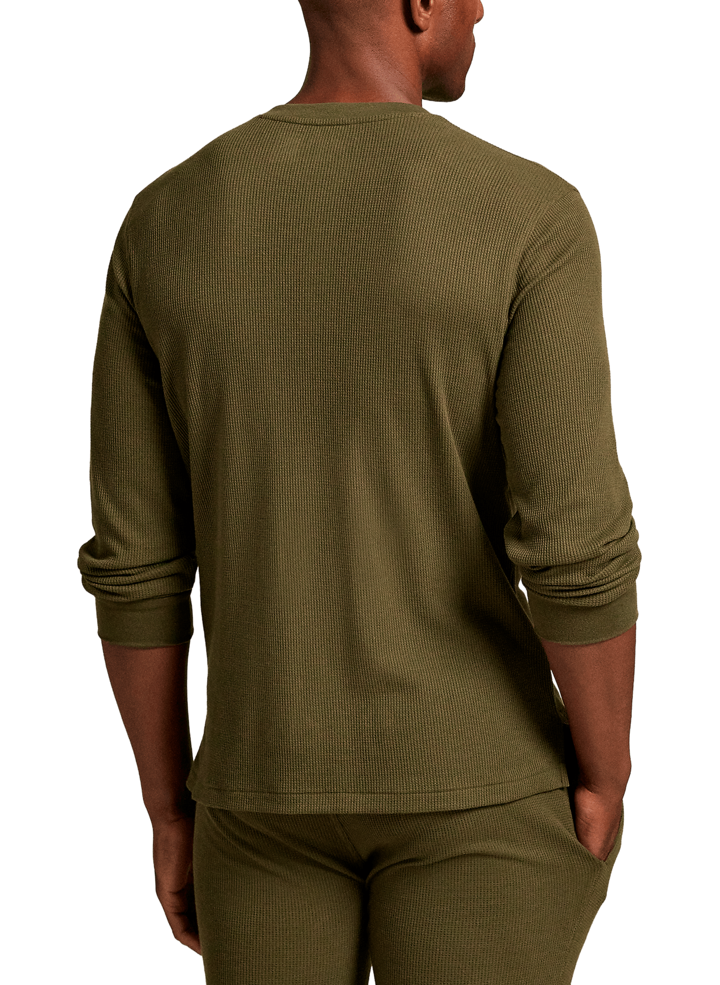 T-shirt de nuit gaufré à col tunisien POLO RALPH LAUREN Kaki