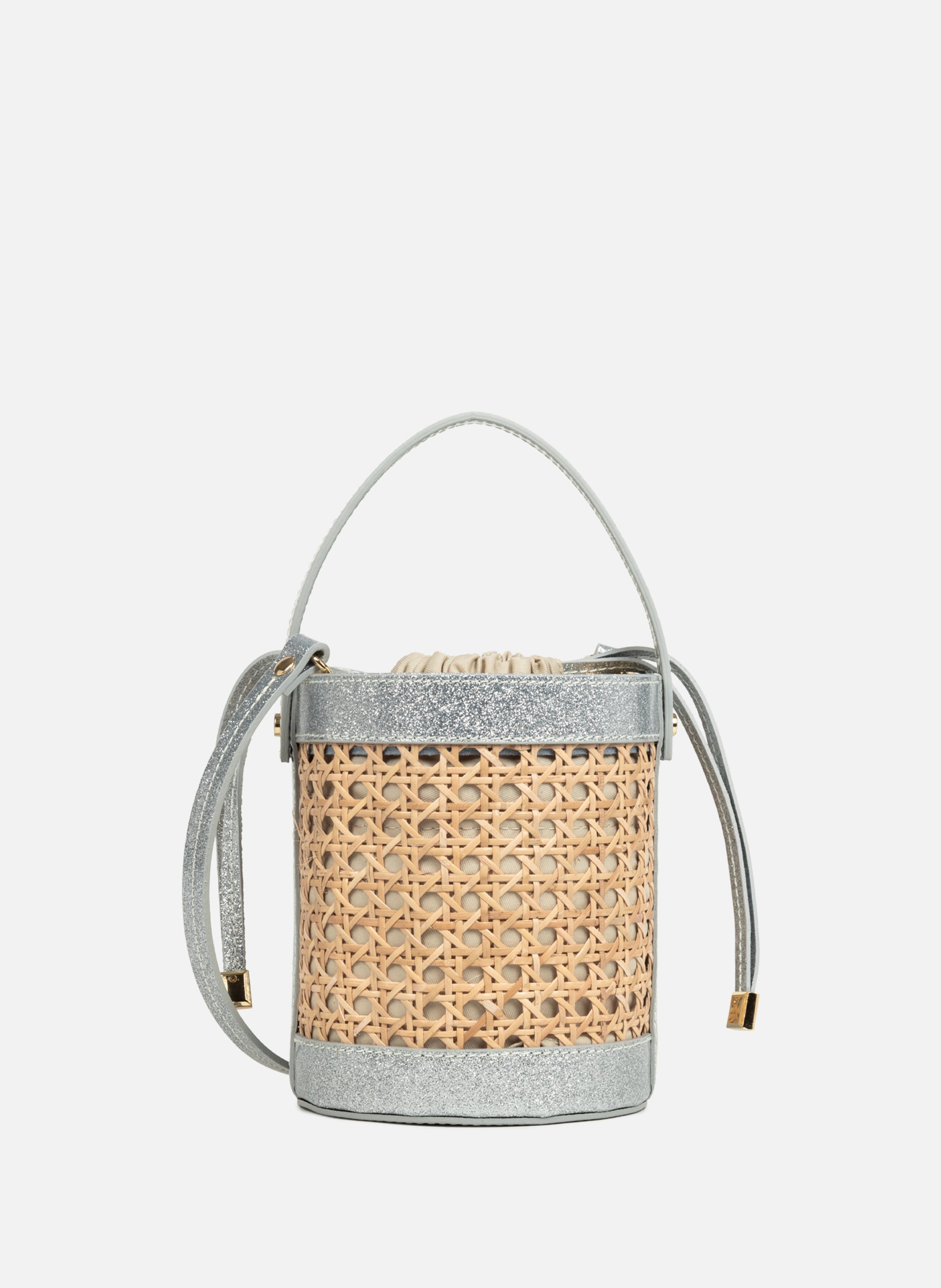 Petit sac seau - cannage rotin LANCASTER Argent