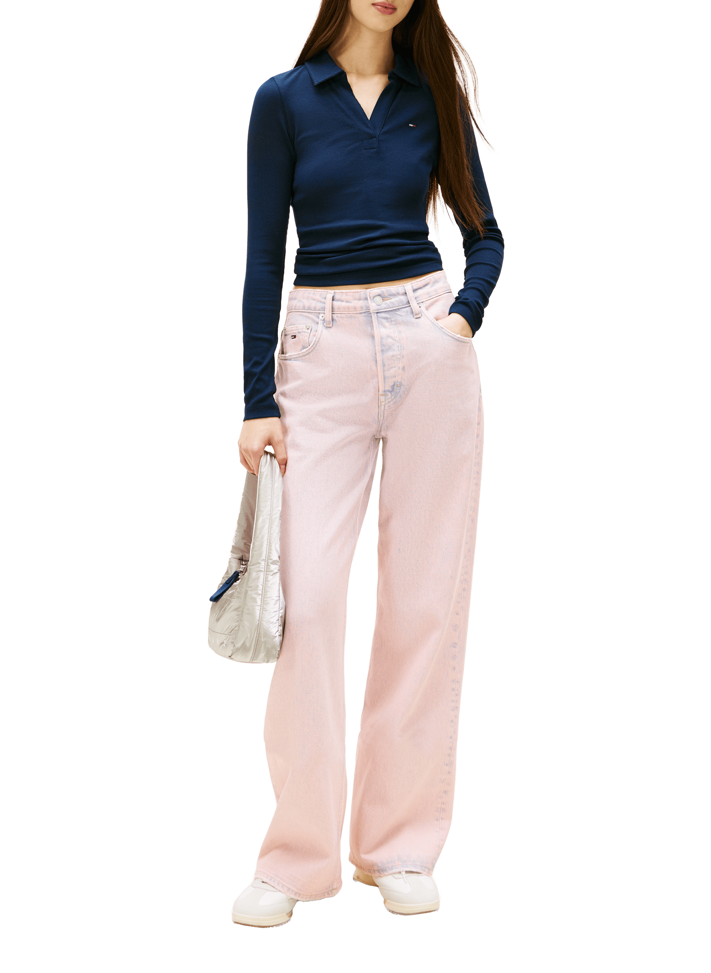 T-shirt côtelé en coton mélangé TOMMY HILFIGER Bleu