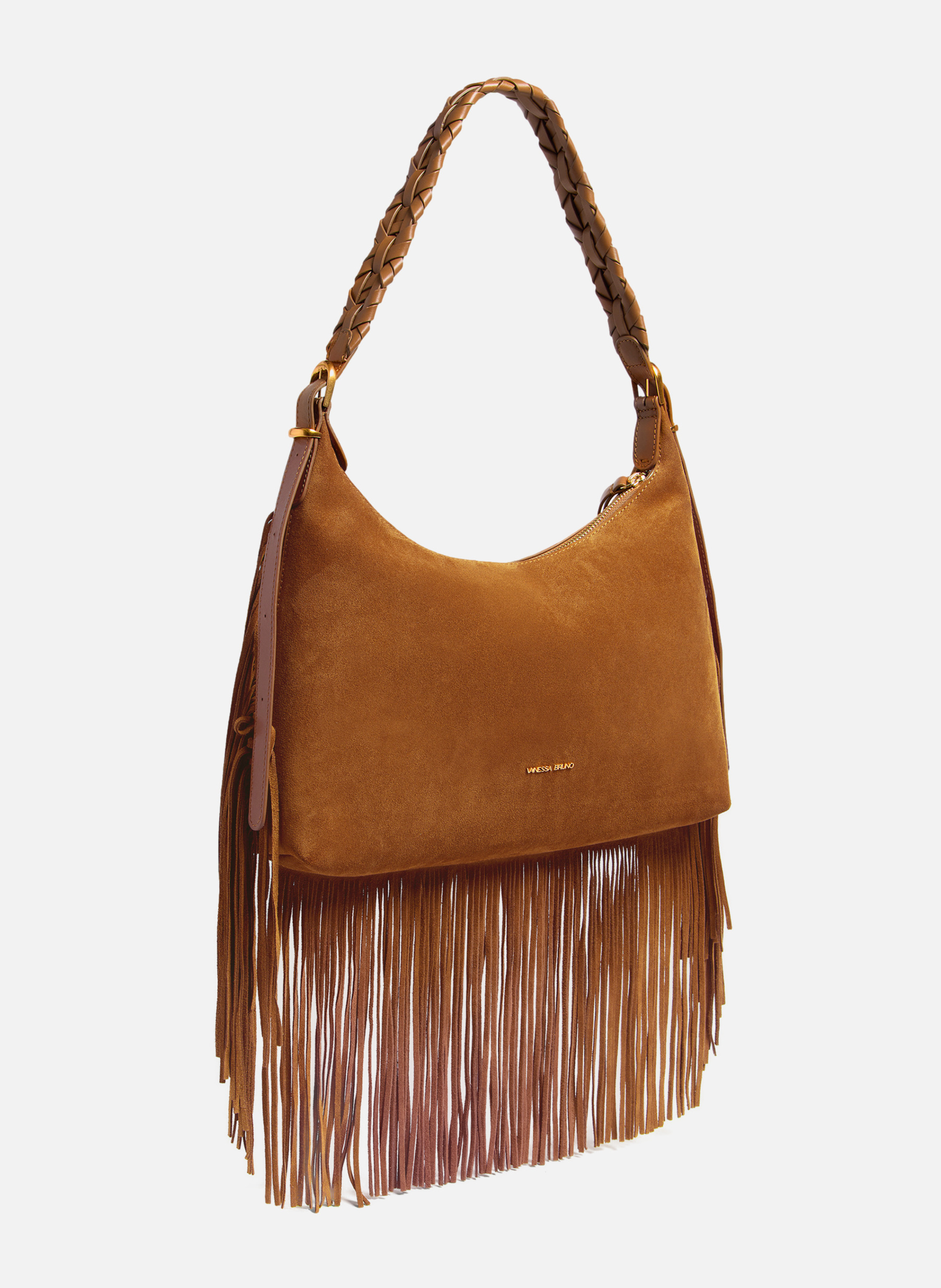 Petit sac hobo jess en cuir velours VANESSA BRUNO Marron