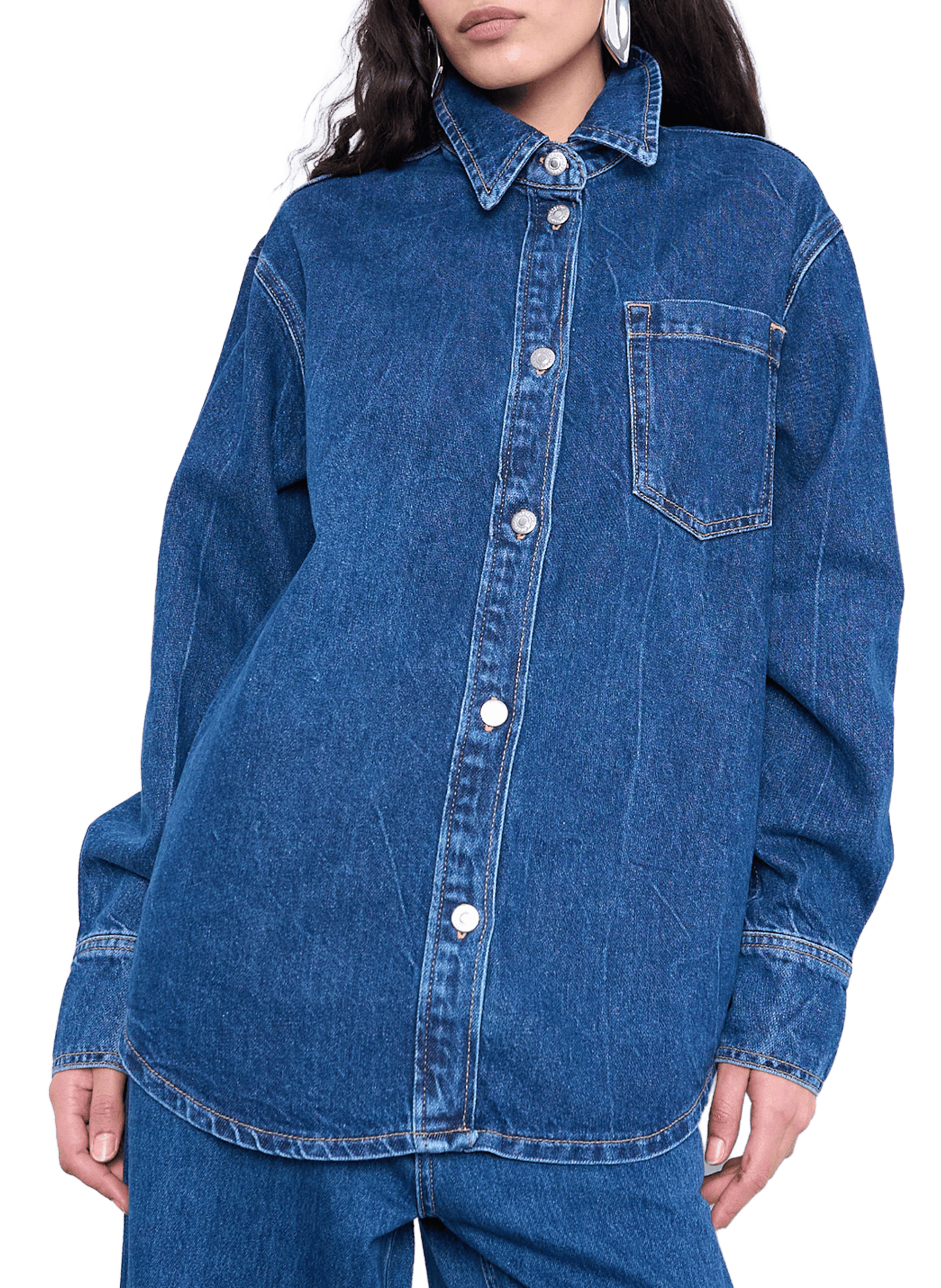 Denim jacket with classic collar in cotton TOPSHOP Blue