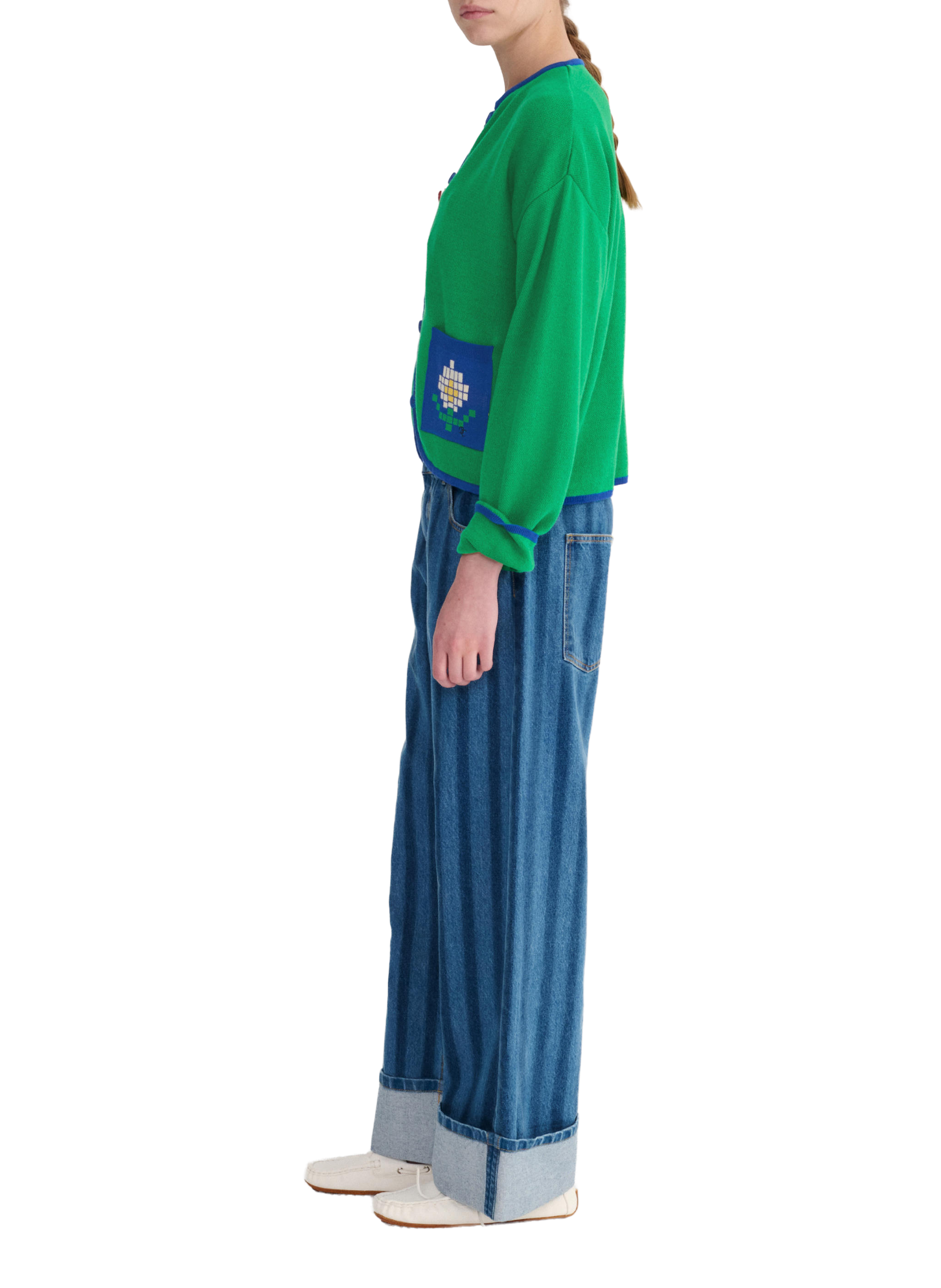 Cardigan en coton fin Pixel Daisy BOBO CHOSES Vert